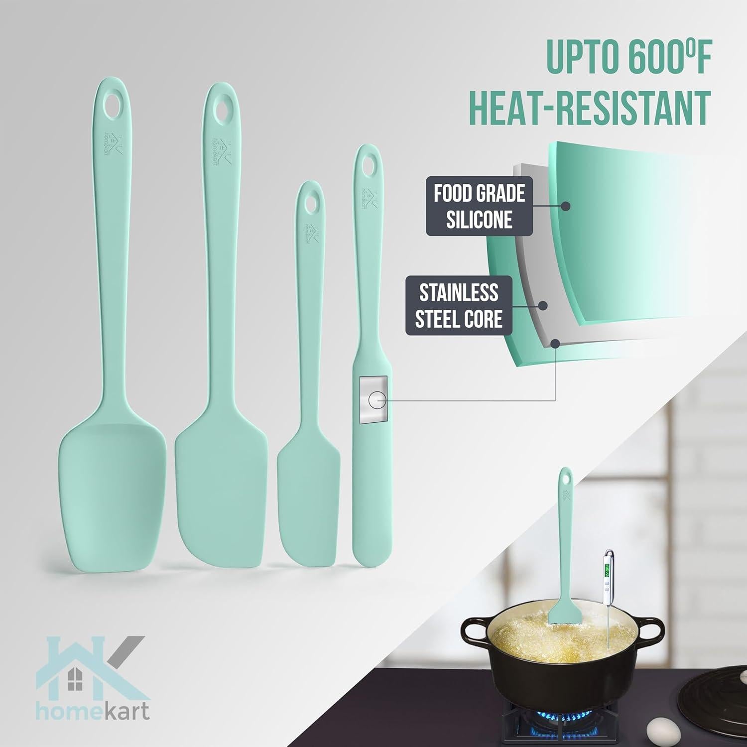 Juego de Espátulas de Silicona HOMEKART 4 Piezas Verde Aqua
