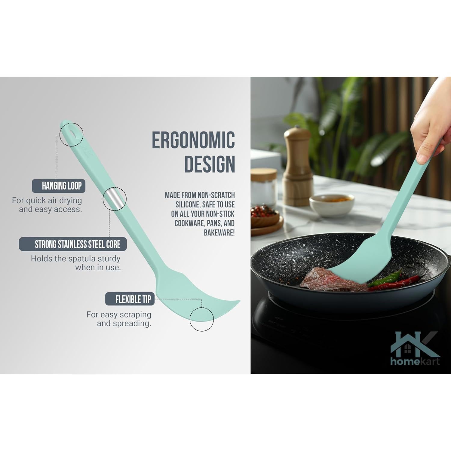 Juego de Espátulas de Silicona HOMEKART 4 Piezas Verde Aqua