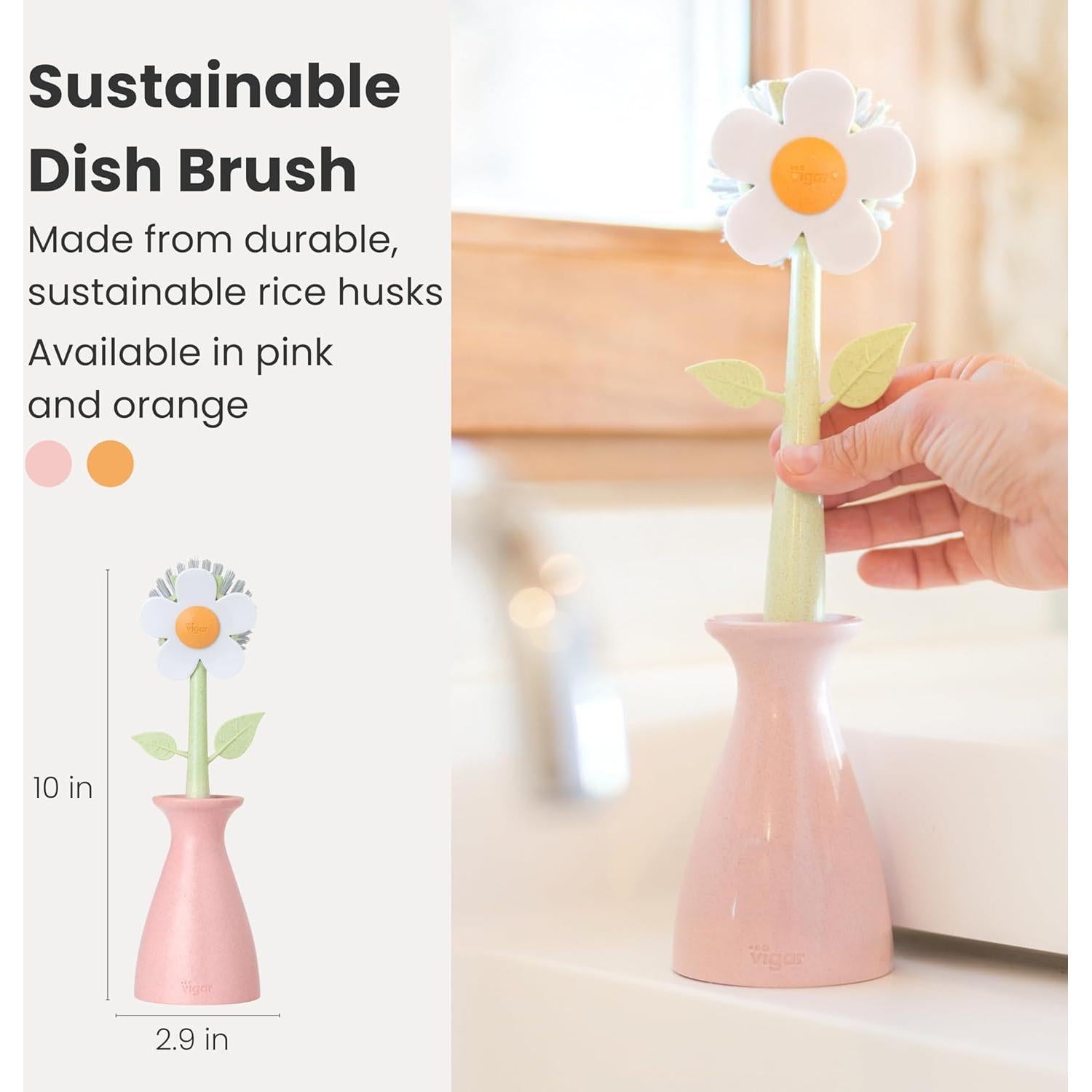 Cepillo de Platos Vigar Rosa con Soporte y Dispensador de Jabón