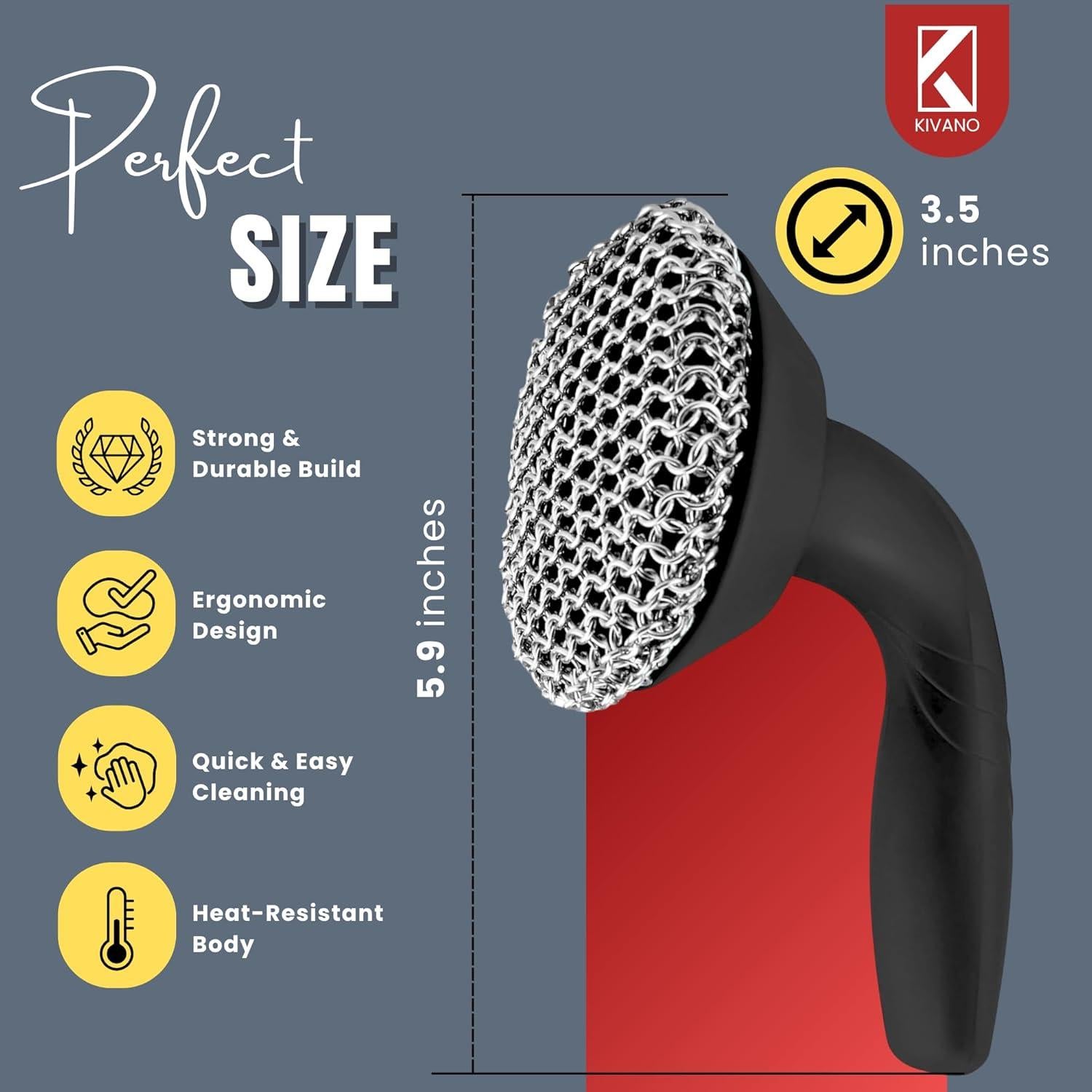 Estropajo de Hierro Fundido KIVANO con Raspador y Mango Antideslizante