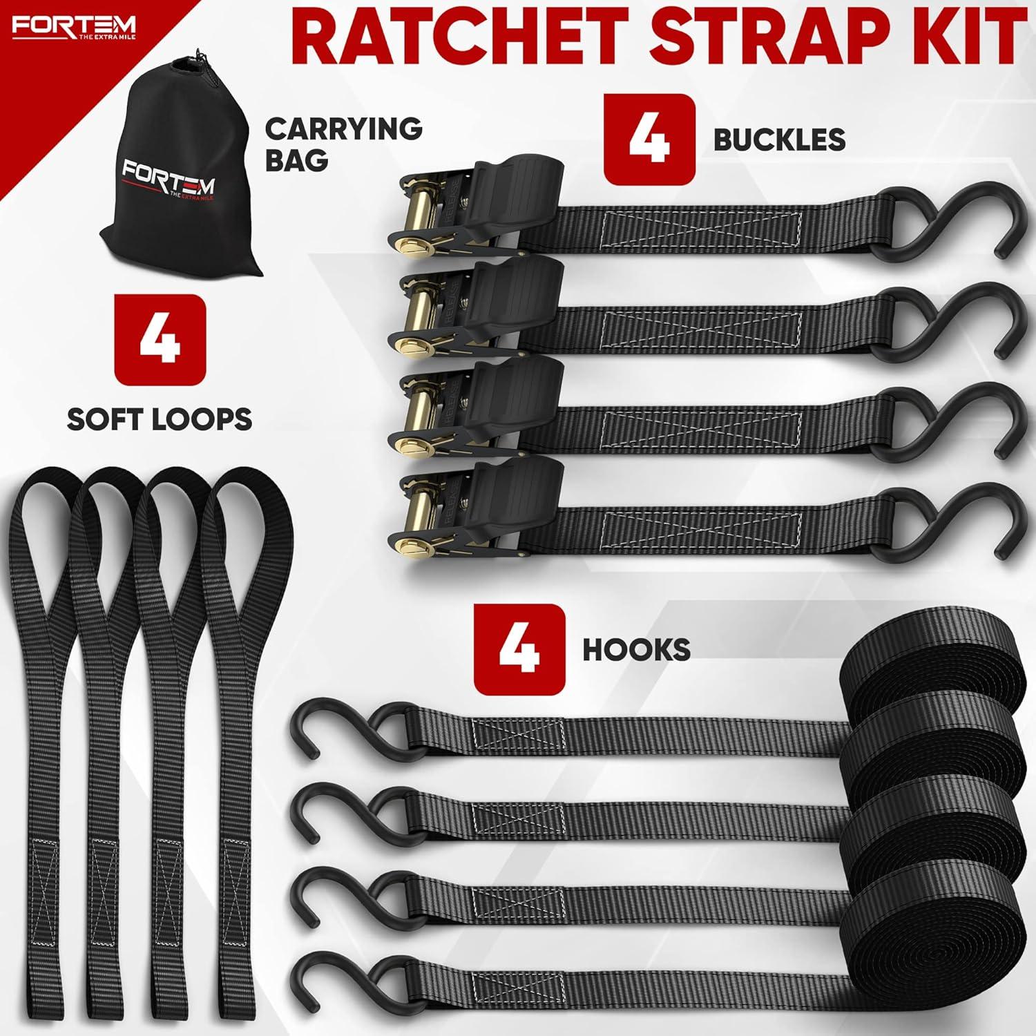 Correas de Trinquete FORTEM 4 Piezas 15ft x 1in 250kg