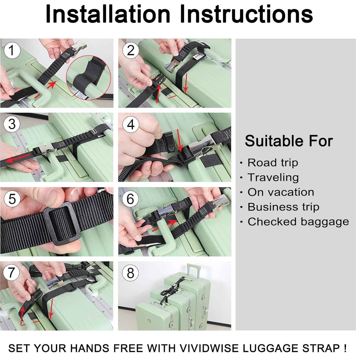 Correas de Equipaje Vividwise Ajustables 86.4-111.8 cm Negro