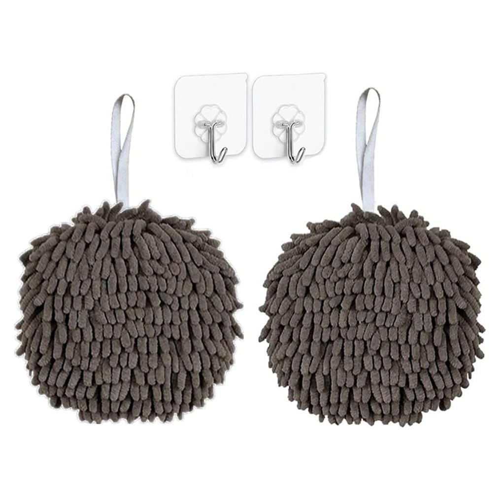 Toalla de Mano Zapikic Chenille Gris 2 Piezas con Asa Colgante