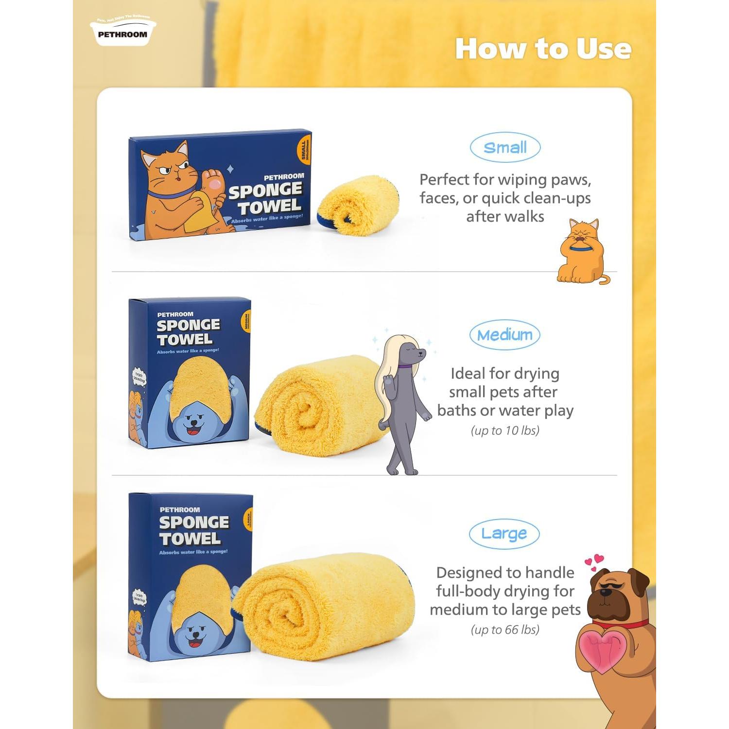 Toalla Ultra Absorbente PETHROOM para Mascotas Mediana 80x40cm