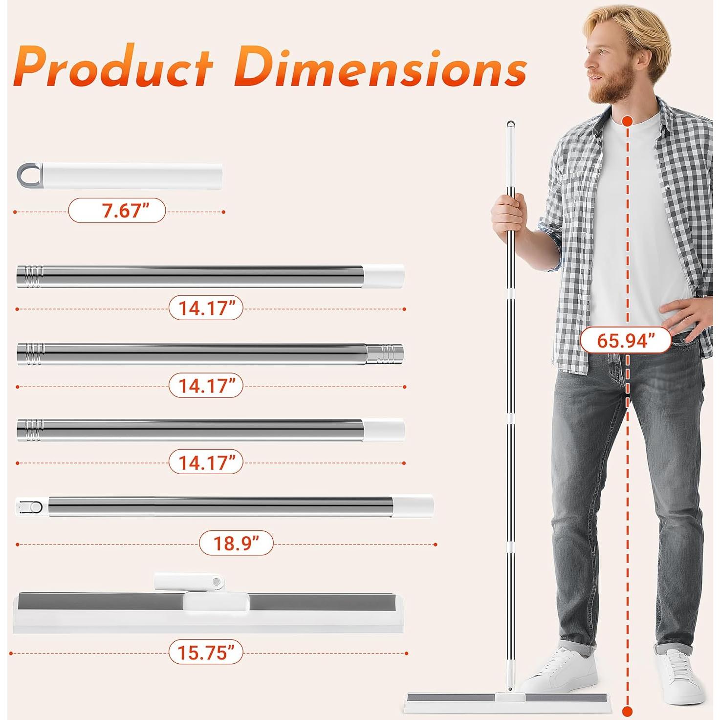 Raspador de Piso TidyTale 165 cm Mango Largo Silicona Rotatorio