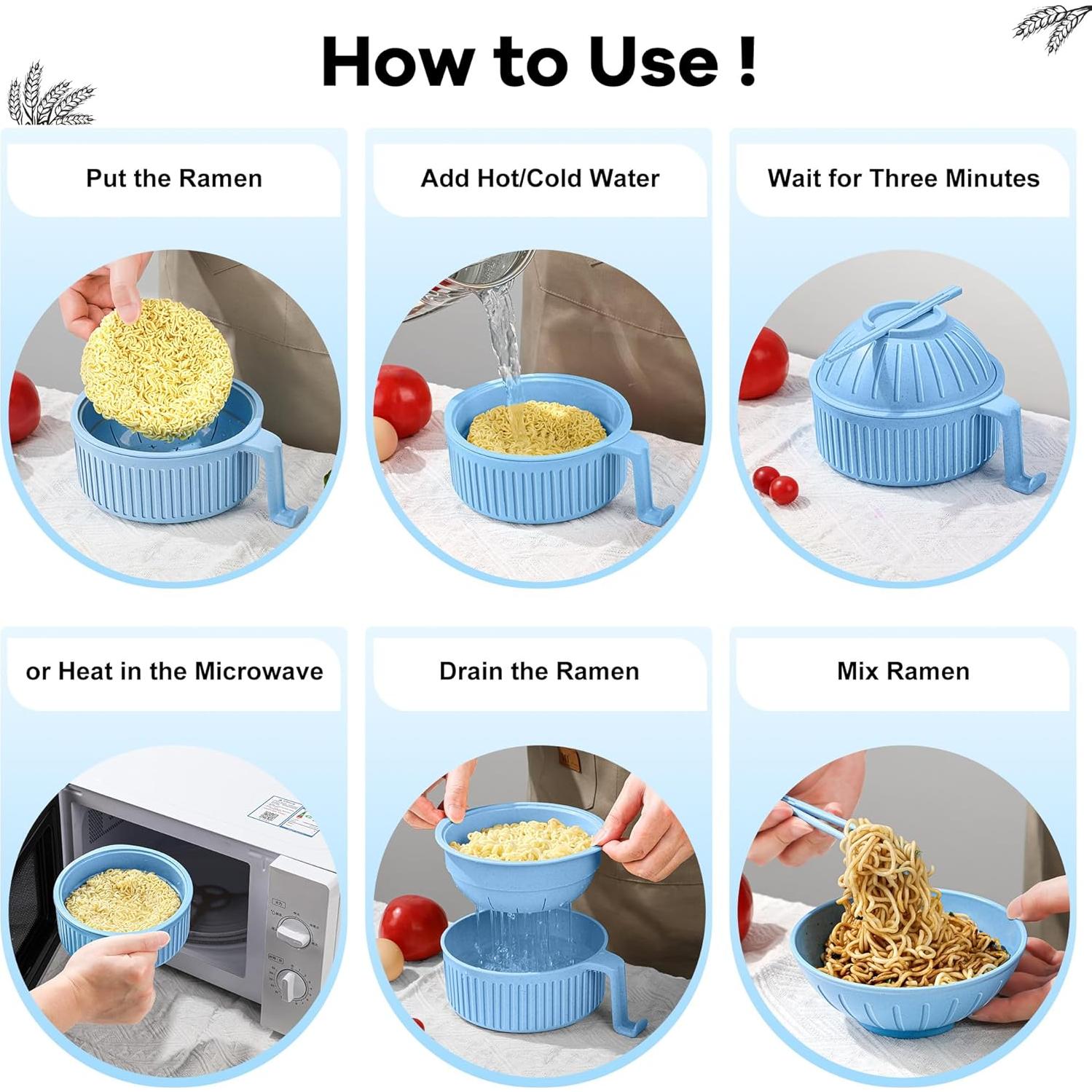 Set de Tazones de Ramen Beiyunee 2 Piezas 1.01L Microondas