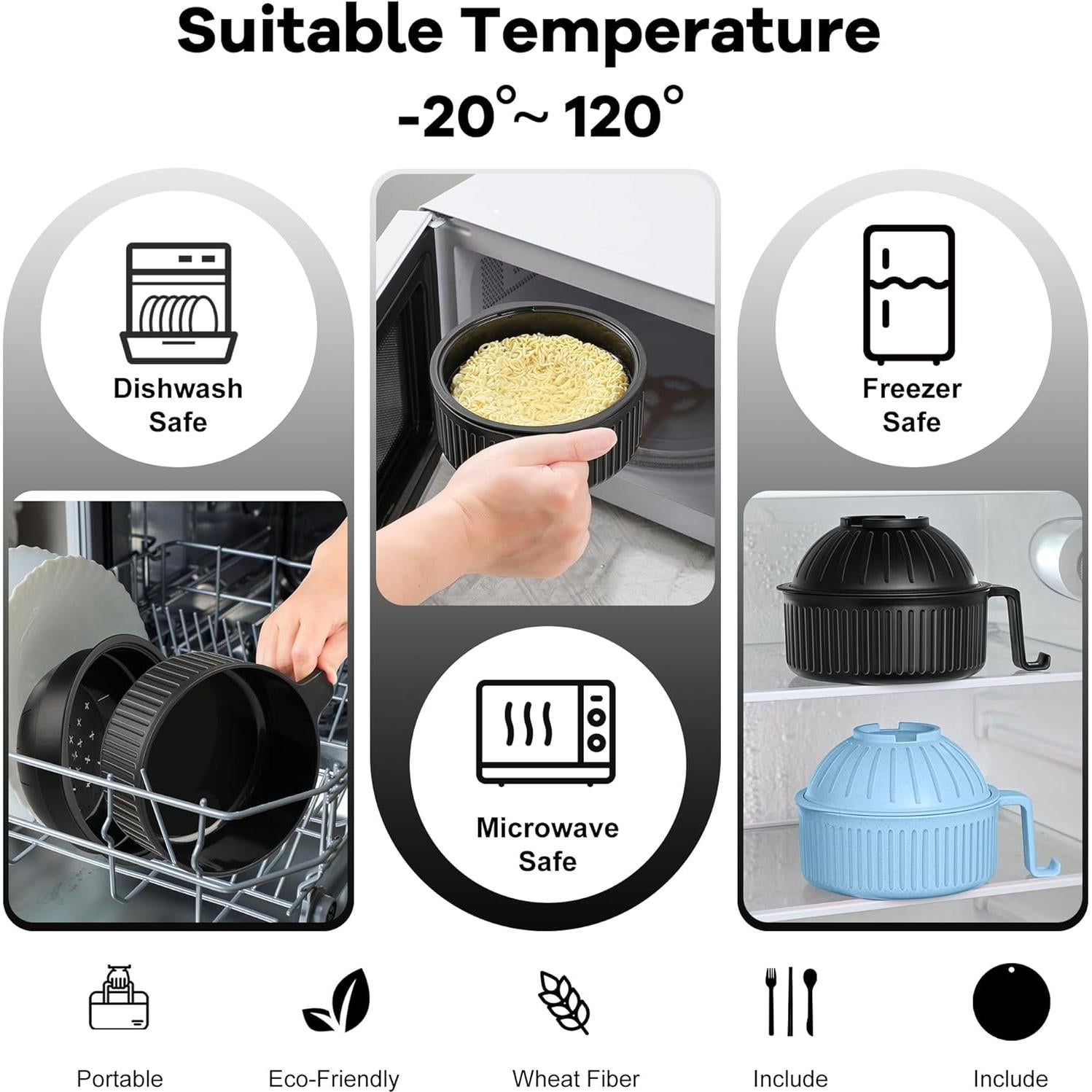 Set de Tazones de Ramen Beiyunee 2 Piezas 1.01L Microondas