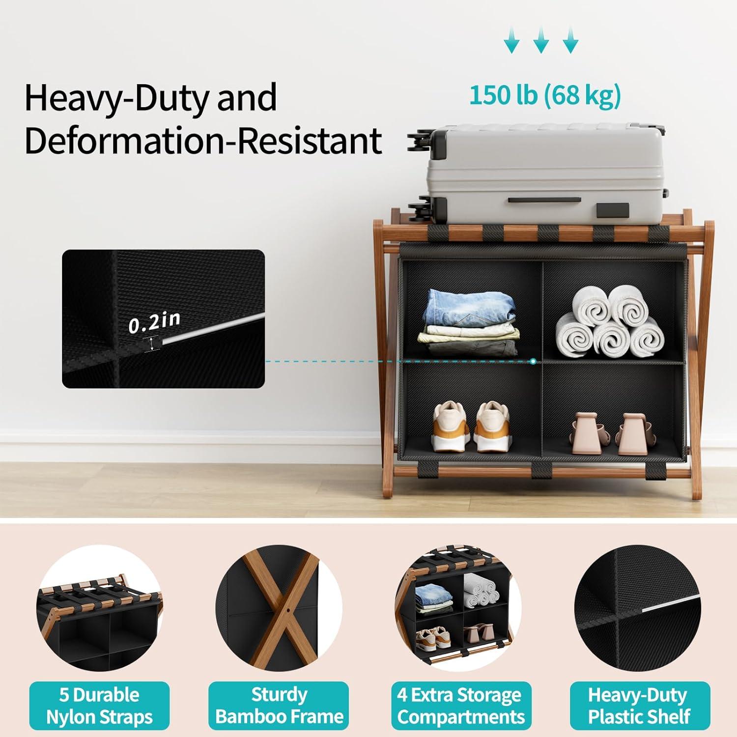 Soporte de Equipaje Plegable de Bambú MHACVVO 68 kg 2 Pcs