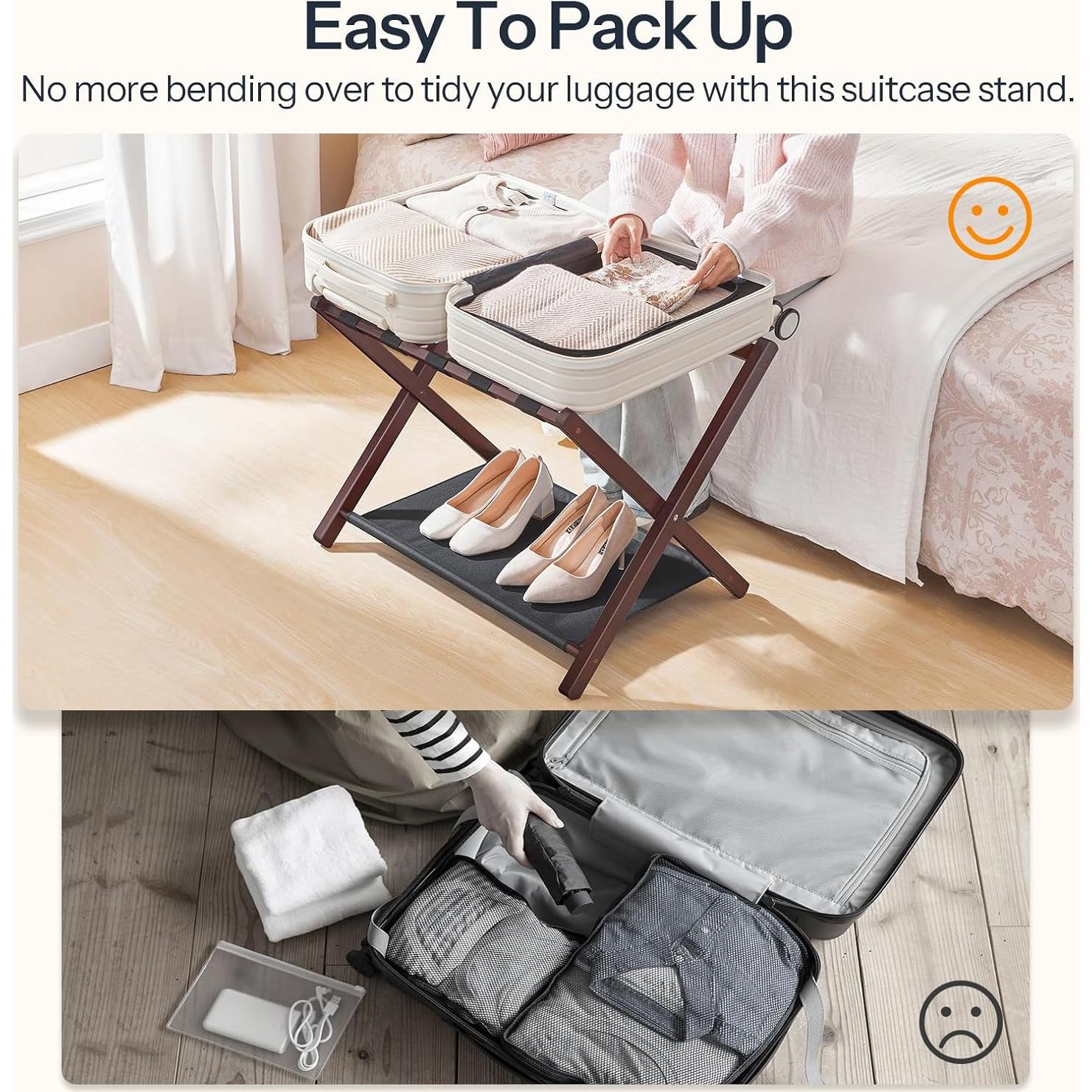 Soportes para Equipaje HOOBRO, Juego de 2, Plegables, Bambú