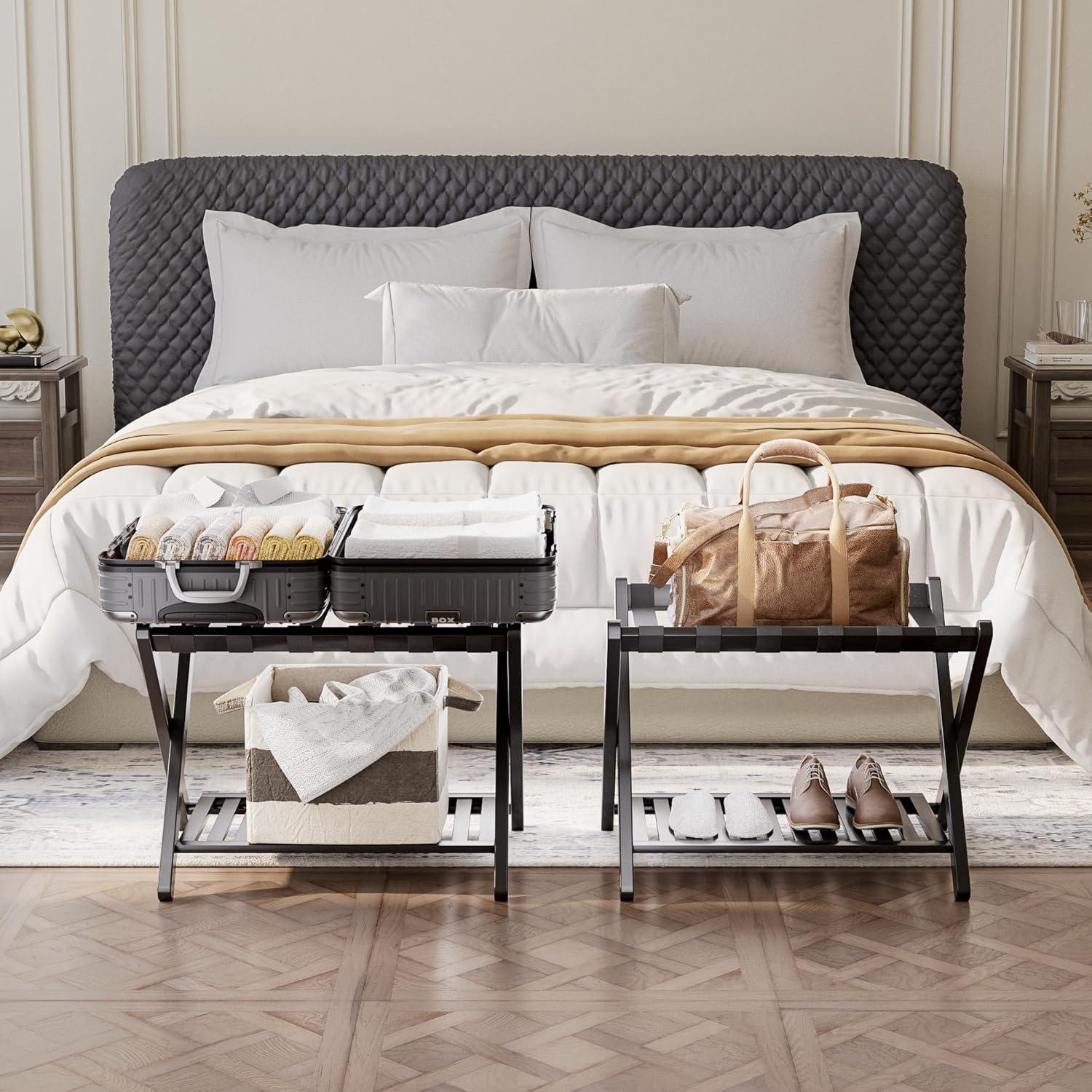 Soporte para Equipaje Plegable SMIBUY 2 Niveles Bambú Negro