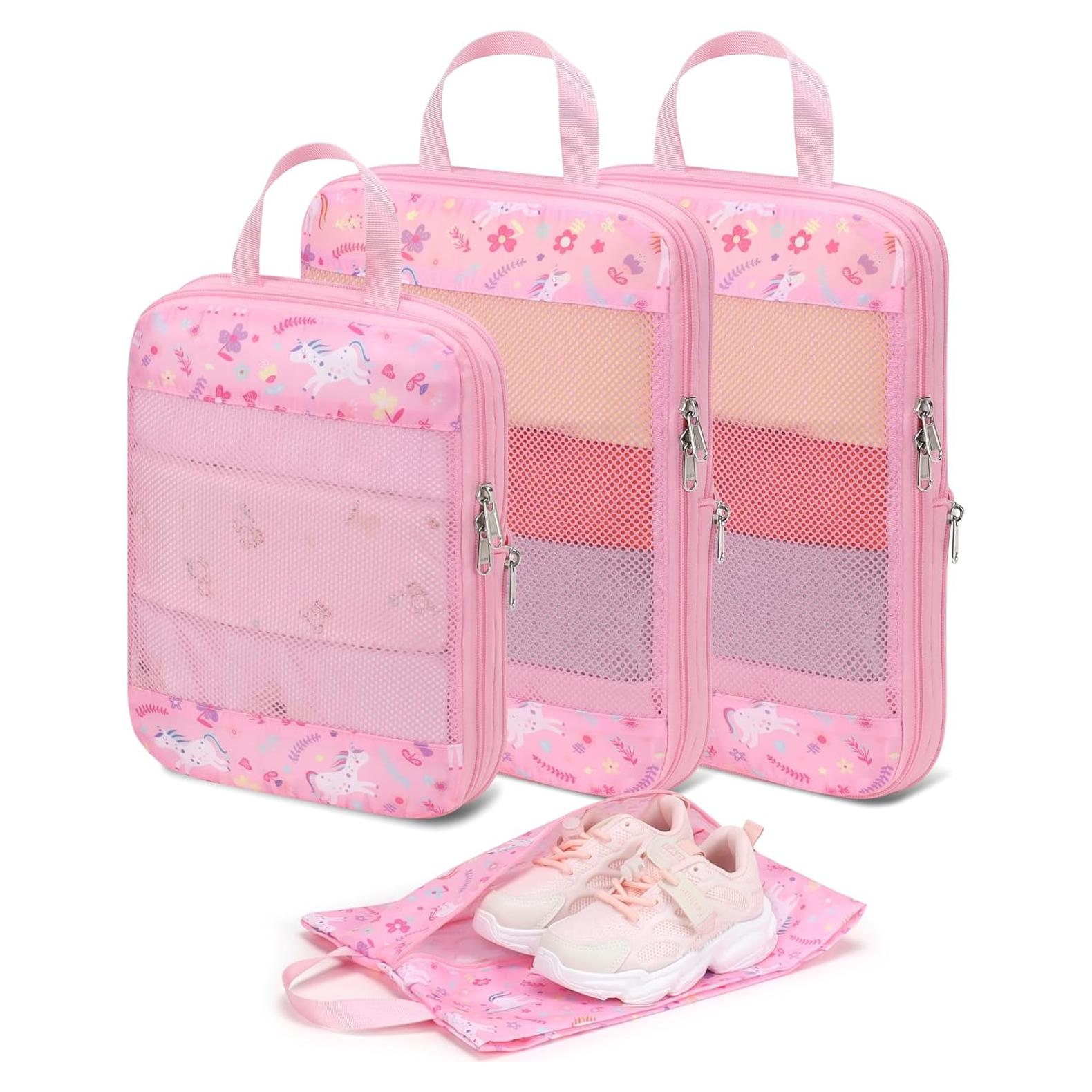 Set de 4 Cubos de Empaque BrainyBees para Niños Unicornio Rosa