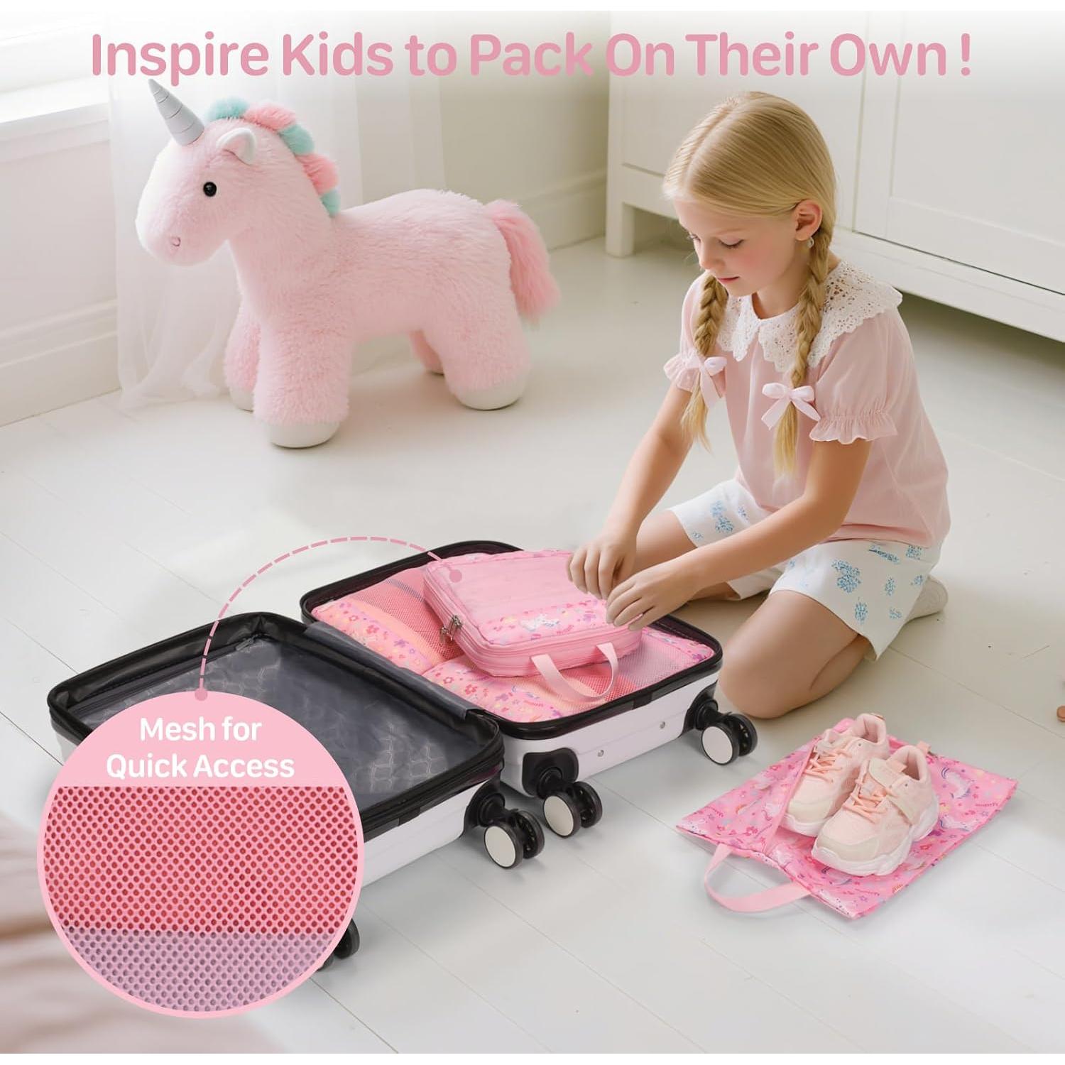 Set de 4 Cubos de Empaque BrainyBees para Niños Unicornio Rosa