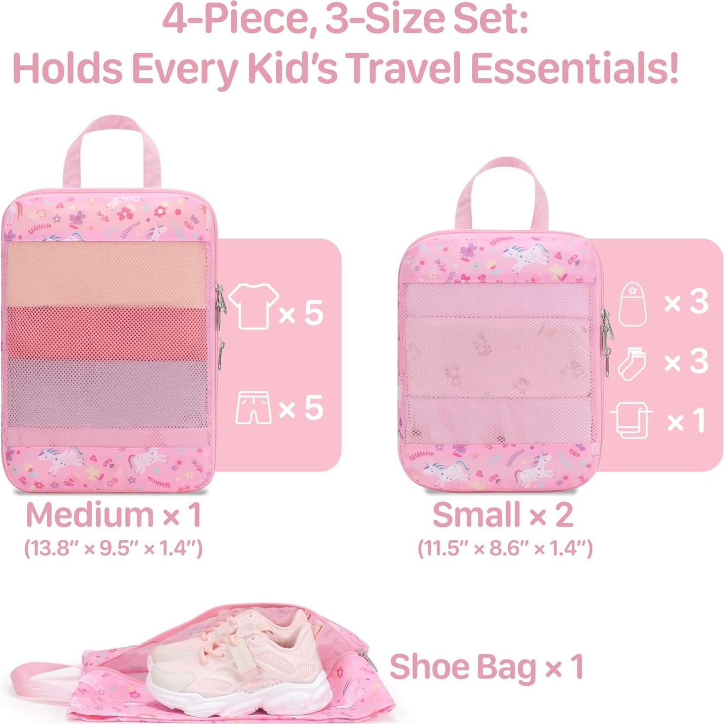 Set de 4 Cubos de Empaque BrainyBees para Niños Unicornio Rosa