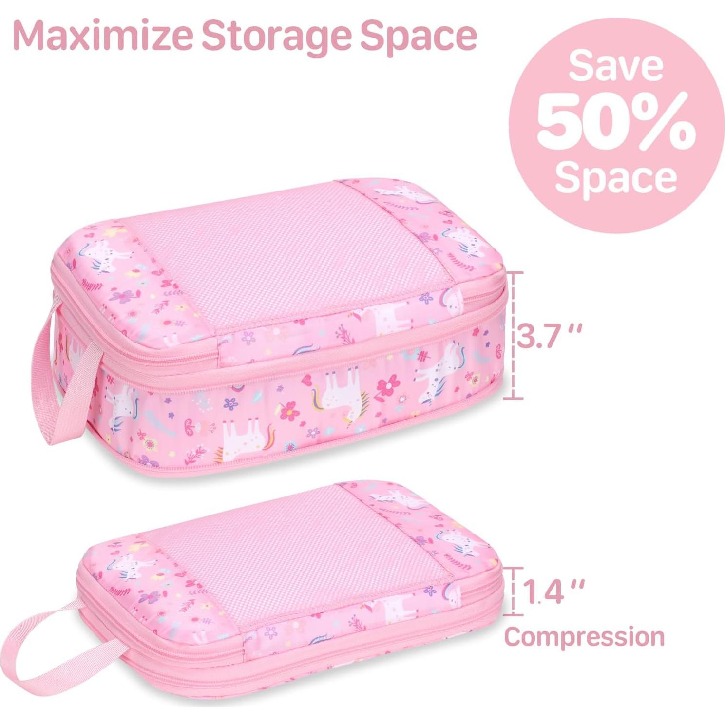 Set de 4 Cubos de Empaque BrainyBees para Niños Unicornio Rosa