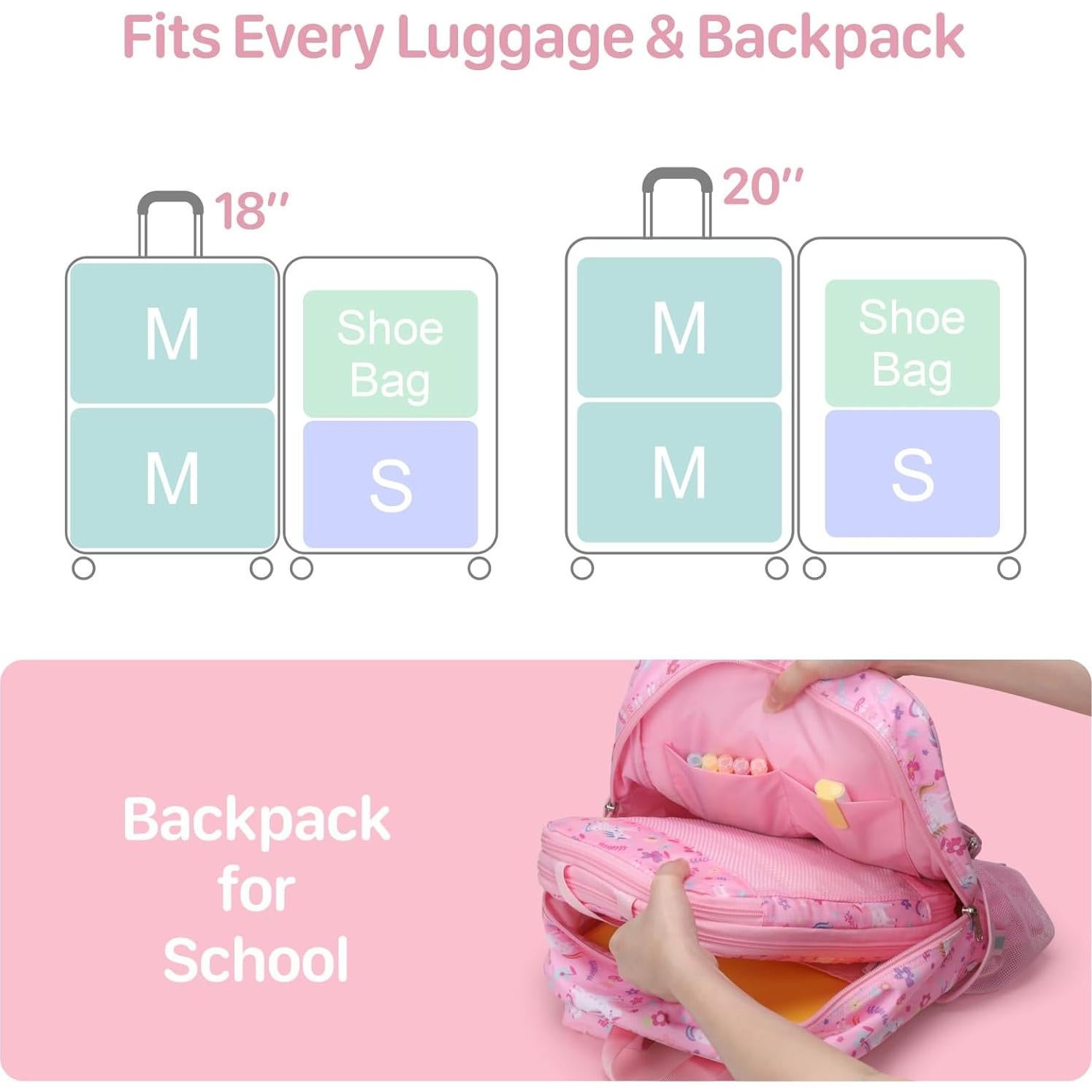 Set de 4 Cubos de Empaque BrainyBees para Niños Unicornio Rosa