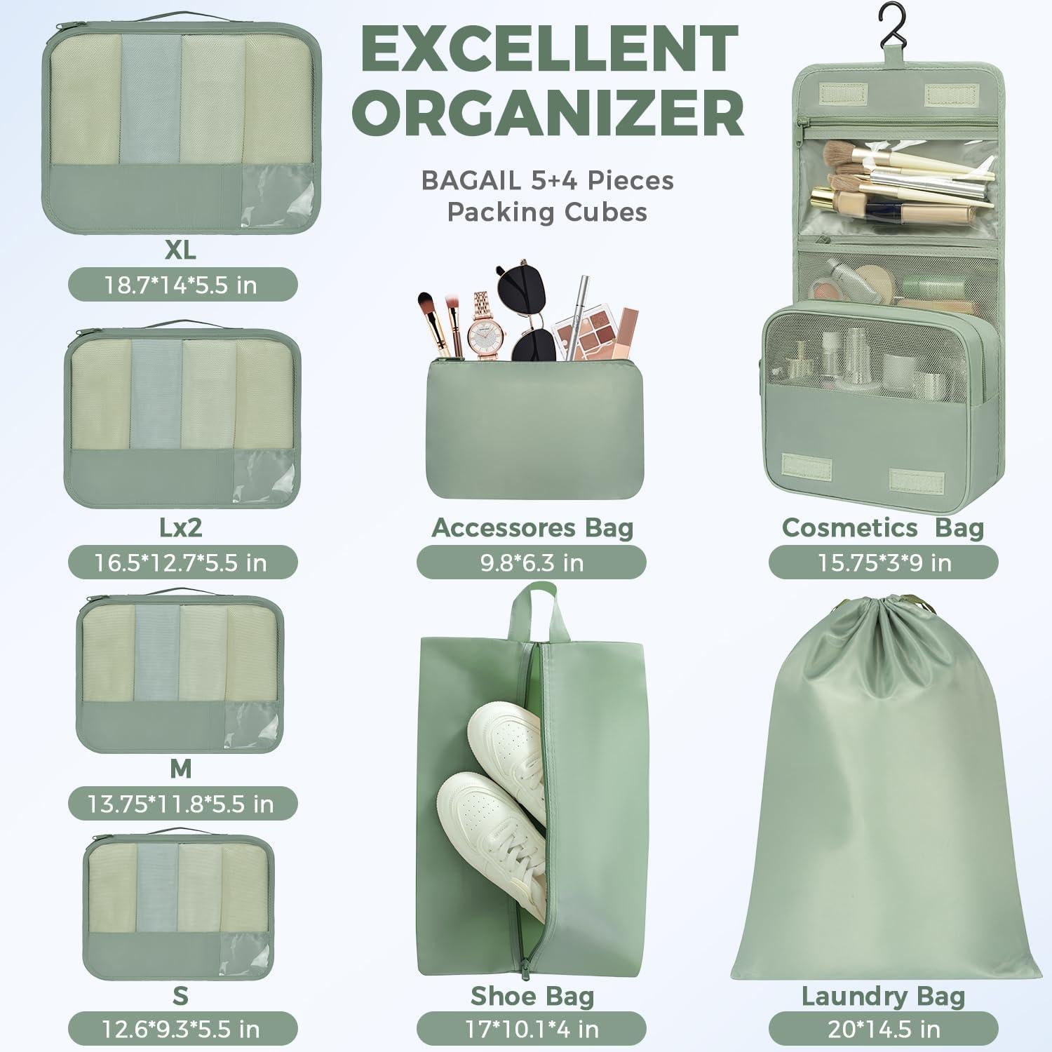 BAGAIL 9 Set Packing Cubes Luggage Packing Organizers for Travel Accessories