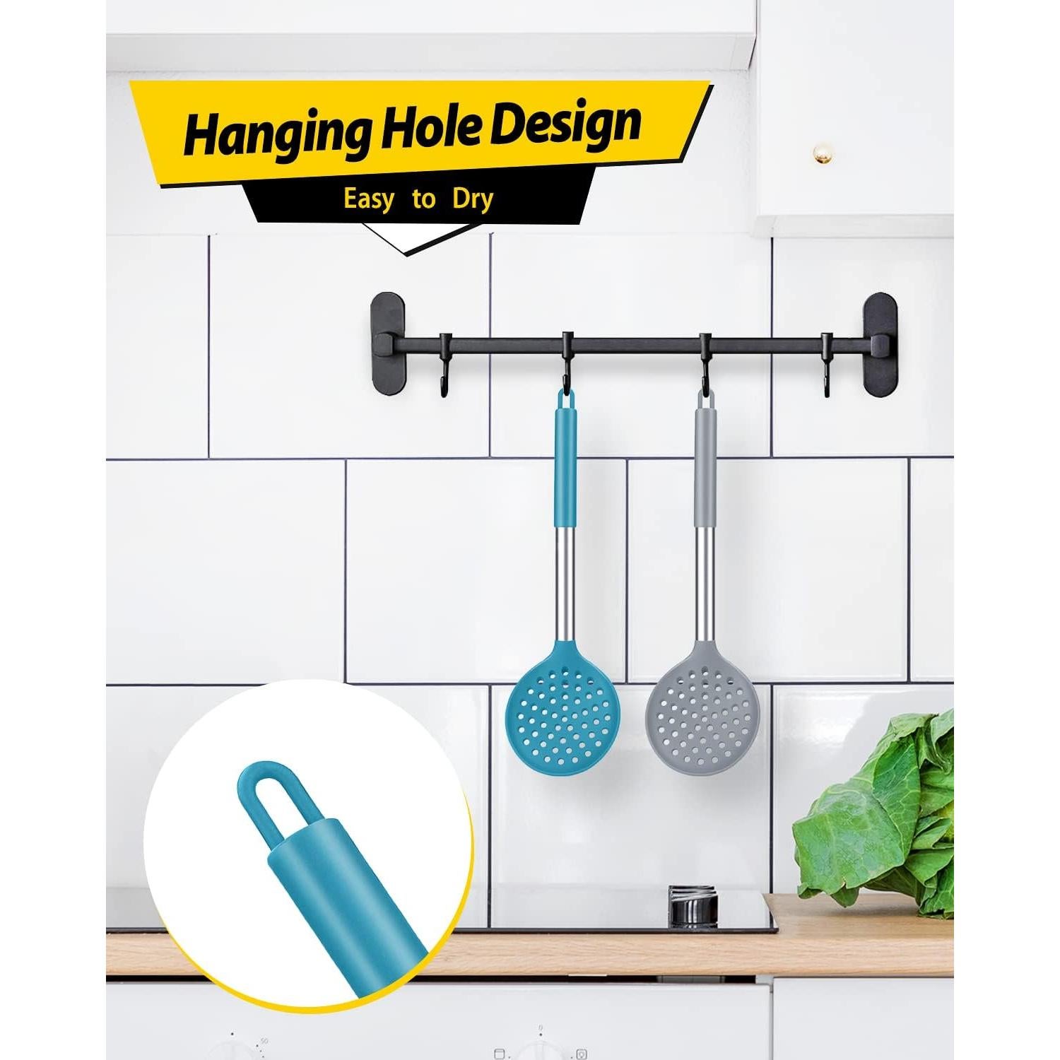 Juego de Cucharones Coladores de Cocina BUNDLEPRO Silicona 34.5cm