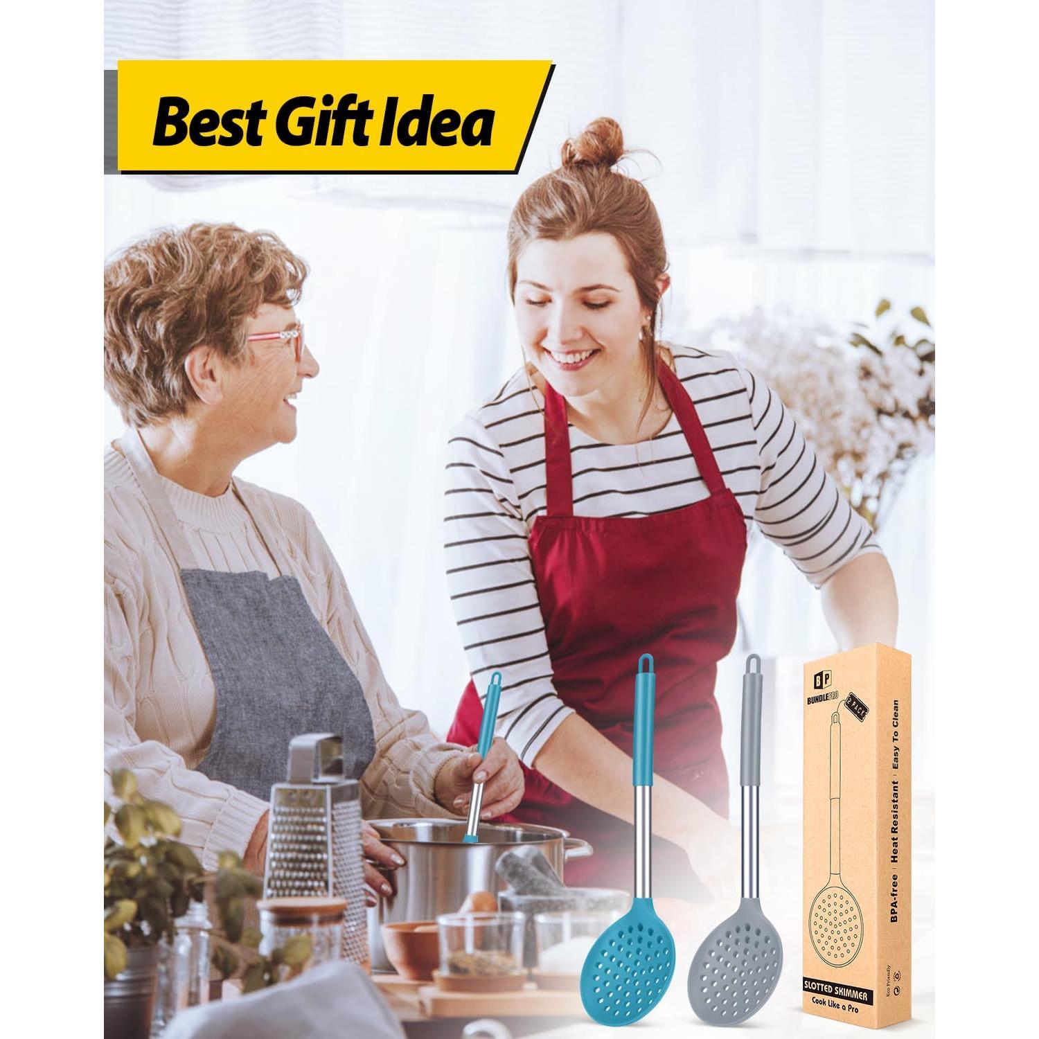 Juego de Cucharones Coladores de Cocina BUNDLEPRO Silicona 34.5cm