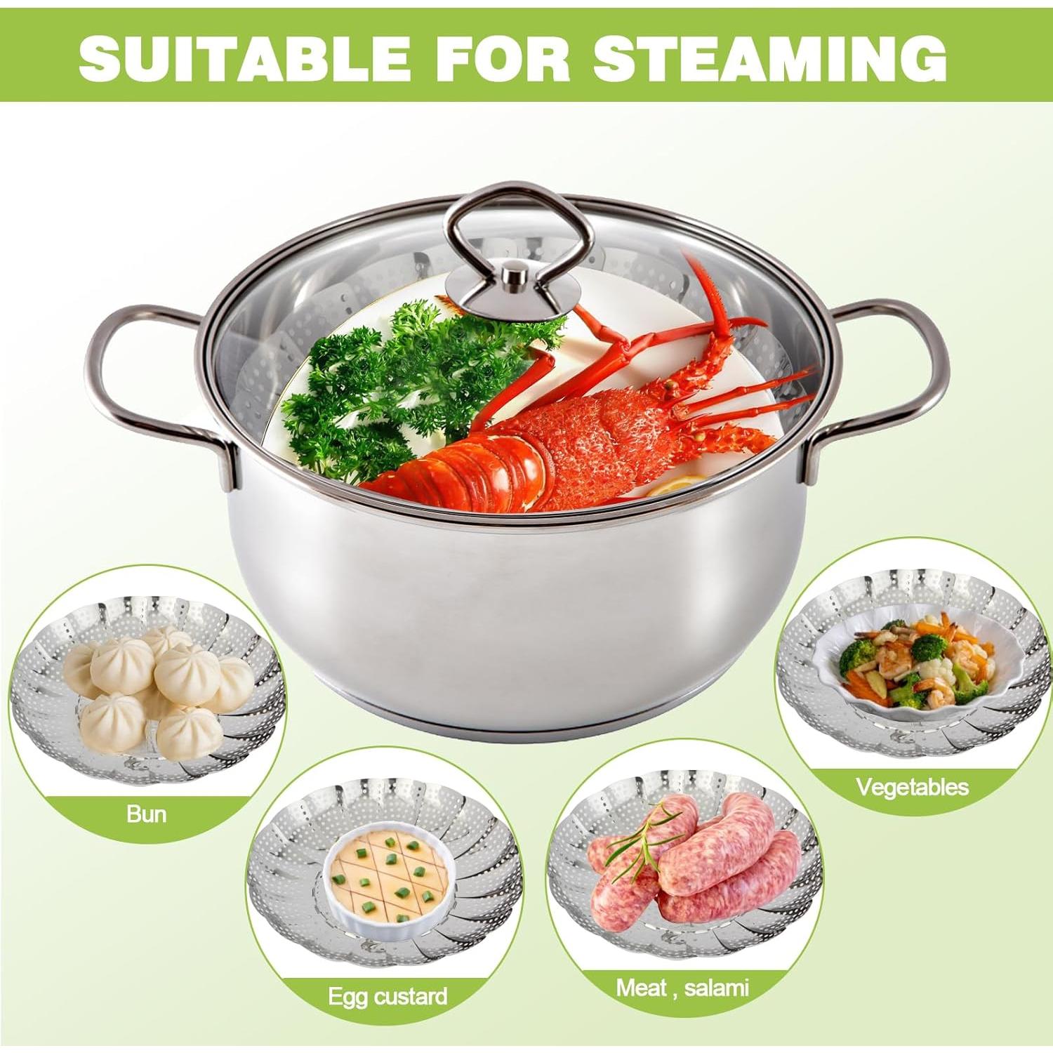 Cesta de Vapor Plegable Acero Inoxidable Muimnvi 14-23 cm