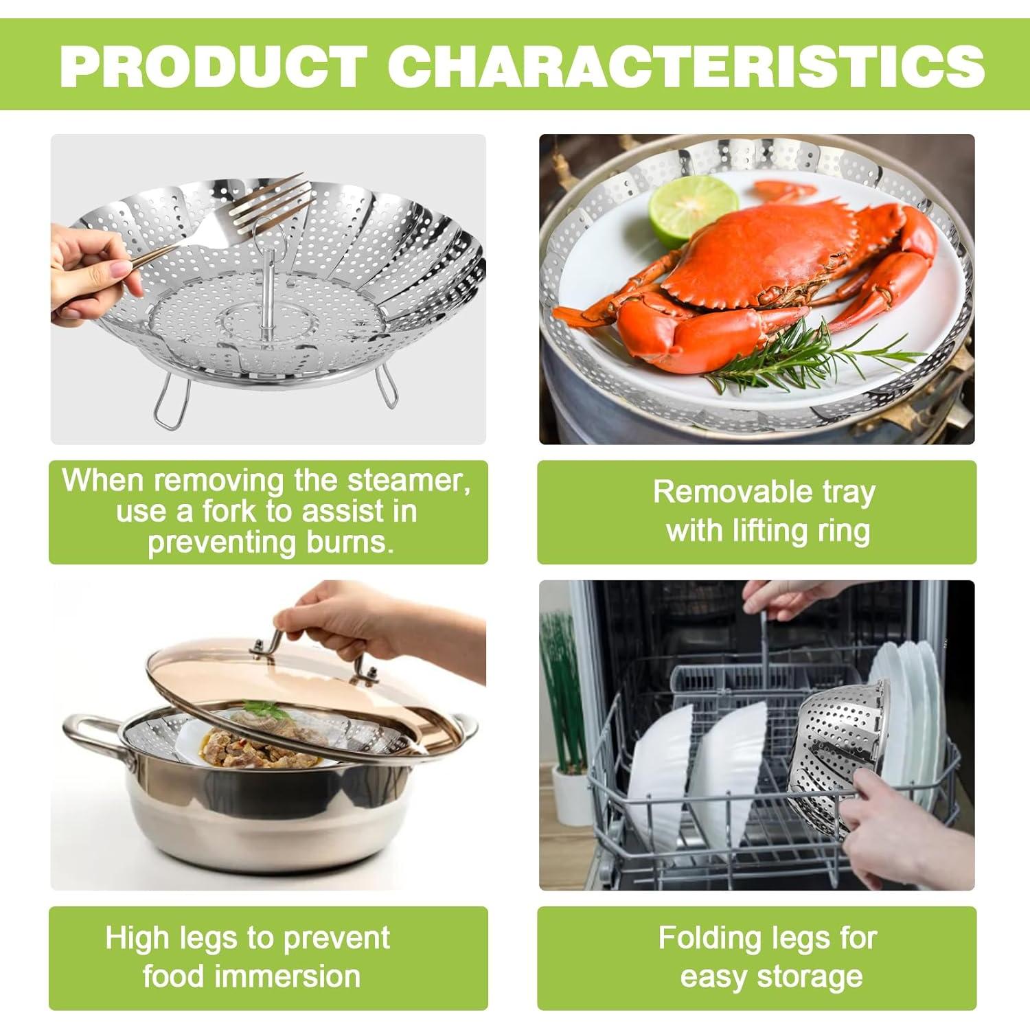 Cesta de Vapor Plegable Acero Inoxidable Muimnvi 14-23 cm