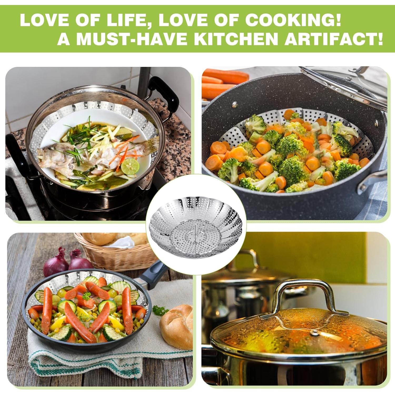 Cesta de Vapor Plegable Acero Inoxidable Muimnvi 14-23 cm