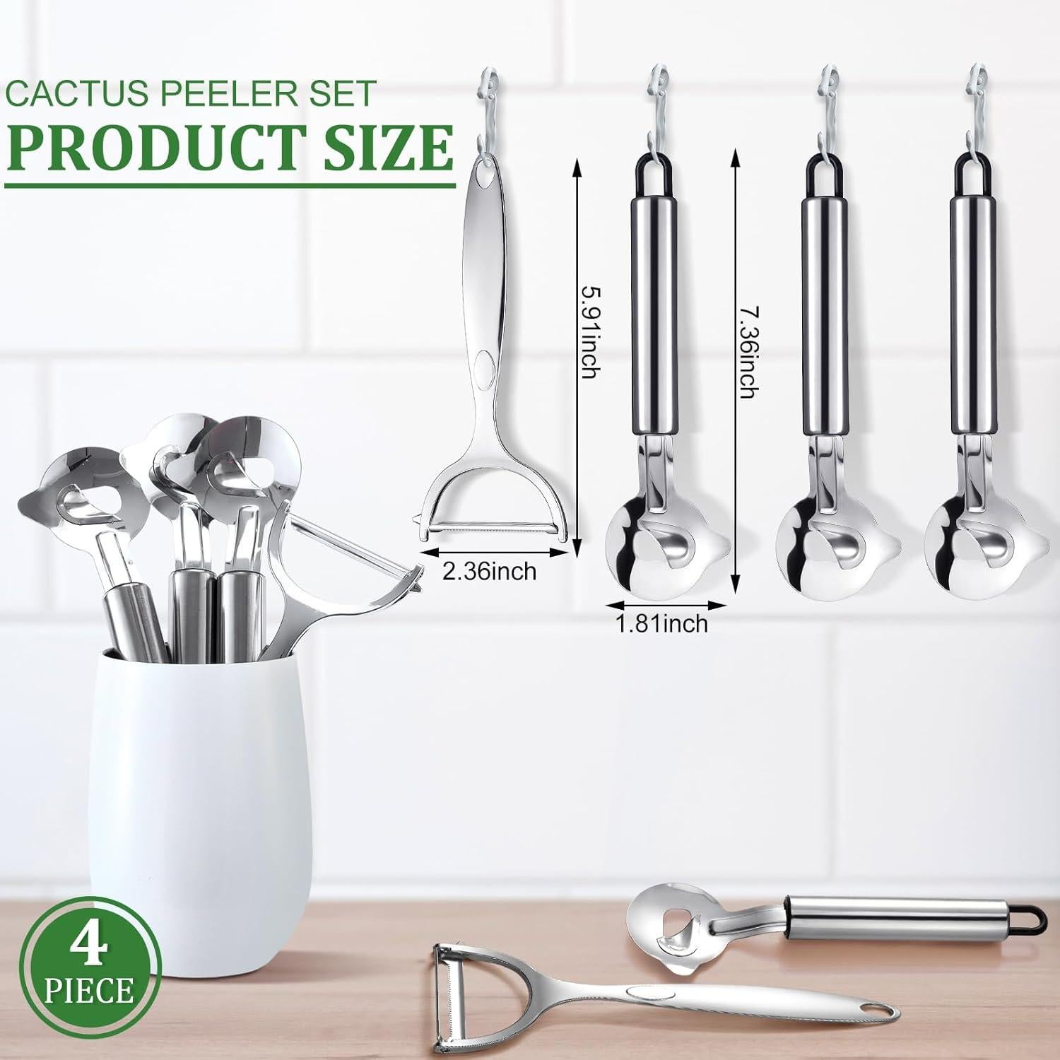 Juego de Peladores de Cactus Lothee - 4 Piezas Acero Inoxidable