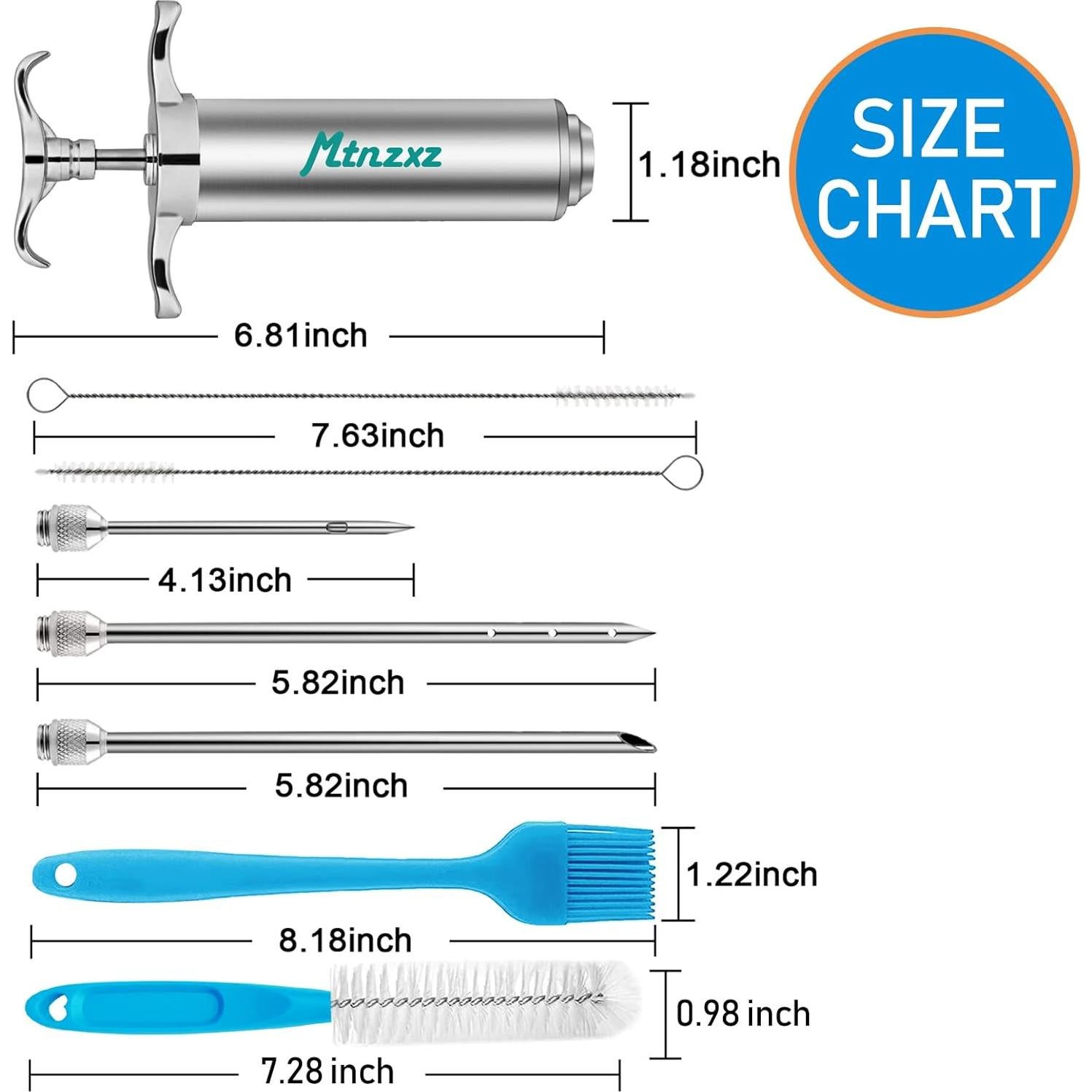 Jeringa para Marinada MTNZXZ con 3 Agujas y Cepillos de Silicona