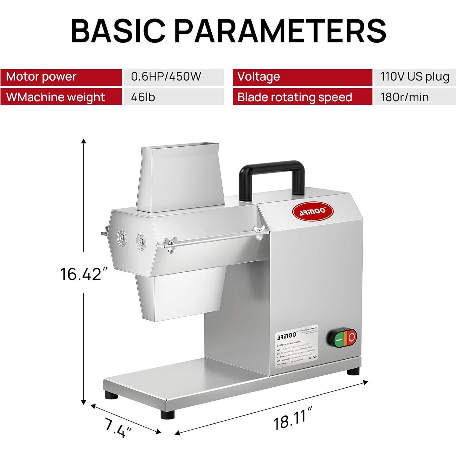 Ablandador de Carne Eléctrico ARINOO 450W con 54 Cuchillas
