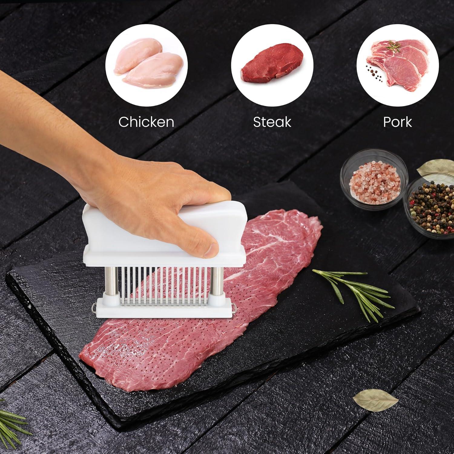 Ablandador de Carne WYZworks con 48 Cuchillas de Acero Inoxidable Blanco