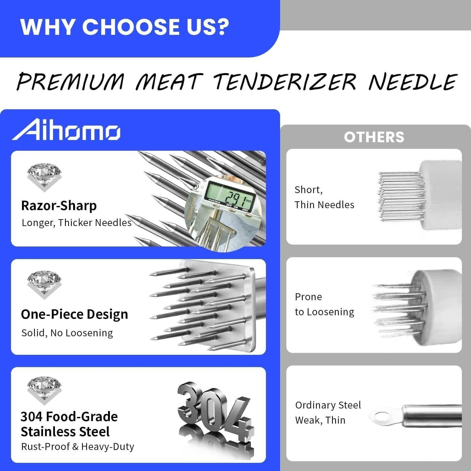 Ablandador de Carne Aihomo Acero Inoxidable 304 18 Agujas