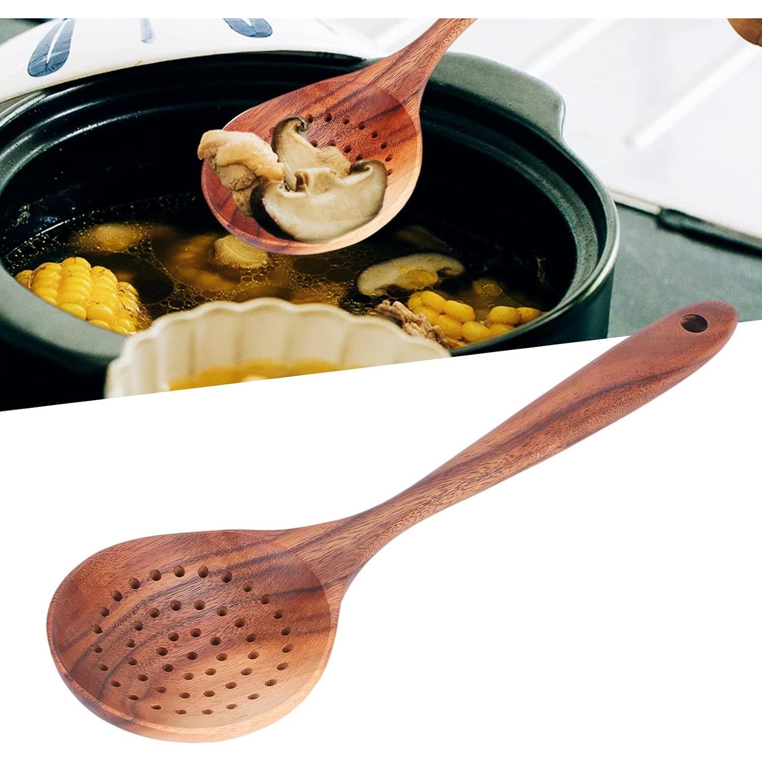 Cuchara Coladora de Madera de Teca Pssopp 28x8cm Ecológica