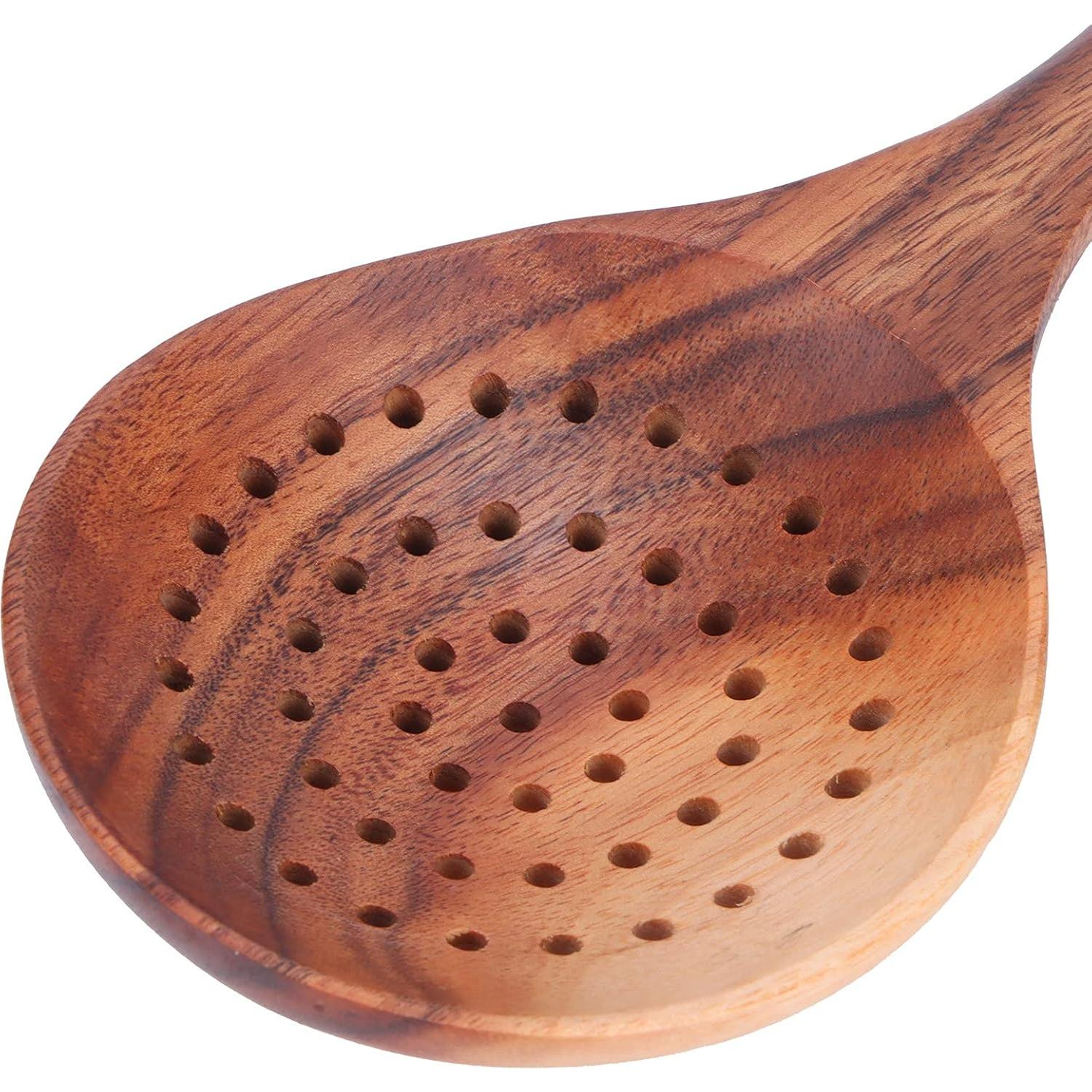 Cuchara Coladora de Madera de Teca Pssopp 28x8cm Ecológica