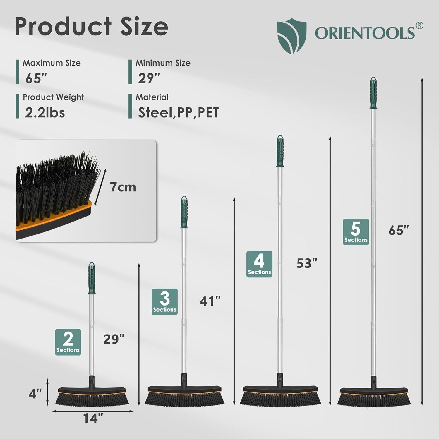 Escoba de Empuje ORIENTOOLS 15" para Exteriores con Mango 65"