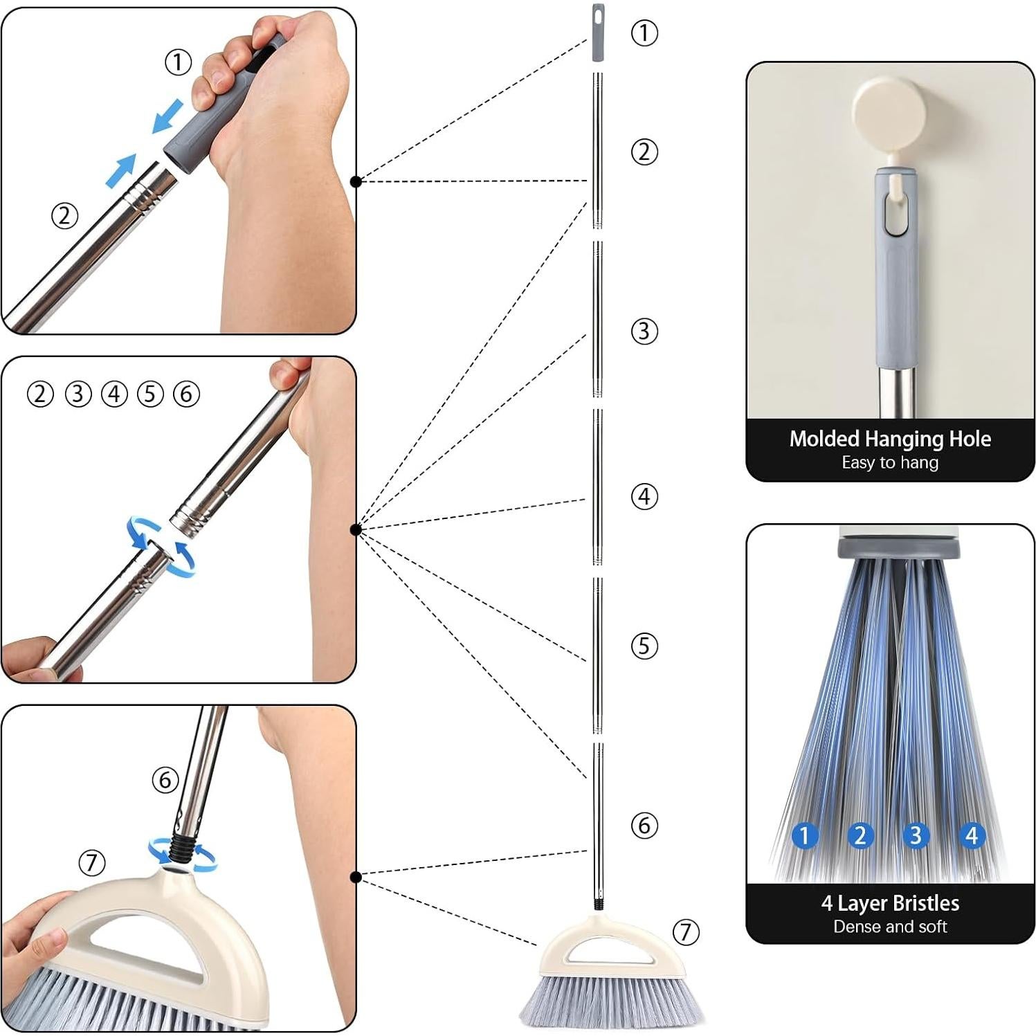 Escoba de Ángulo BAOYINGTE Rosa Claro 149.86 cm para Pisos Duro