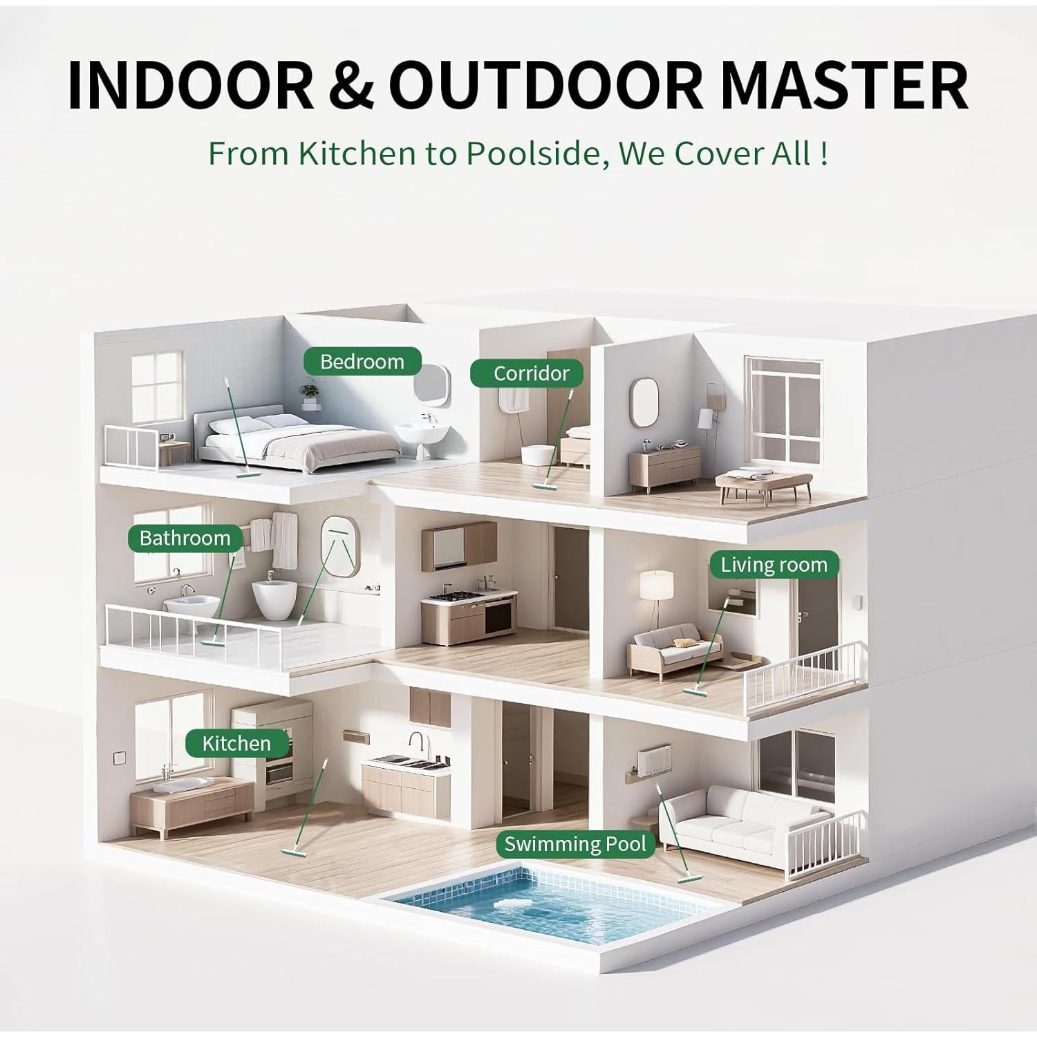 Cepillo de Fregado QCFOLY 2 en 1 con Mango Extensible 129.5 cm