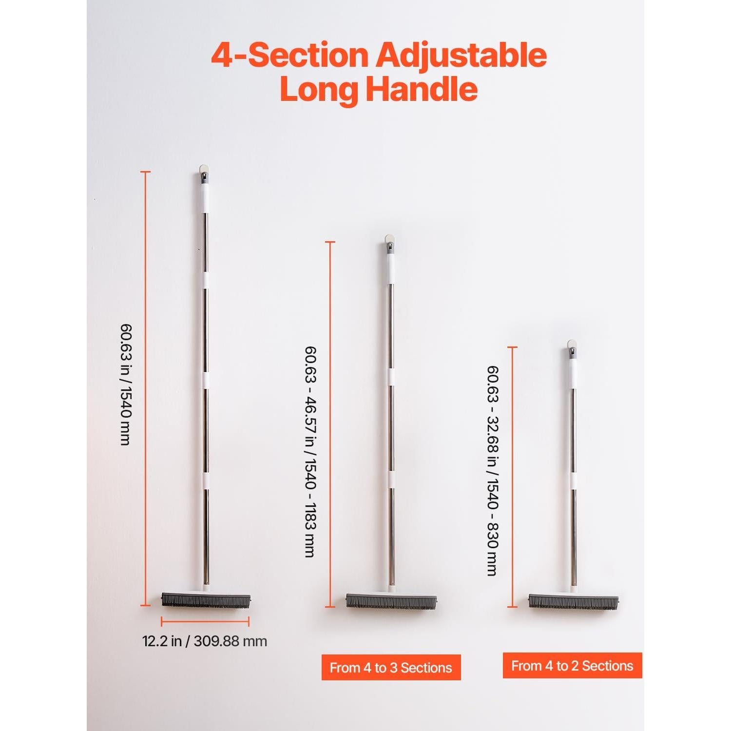 Escoba VEVOR para Pelo de Mascotas, Mango Ajustable 148 cm