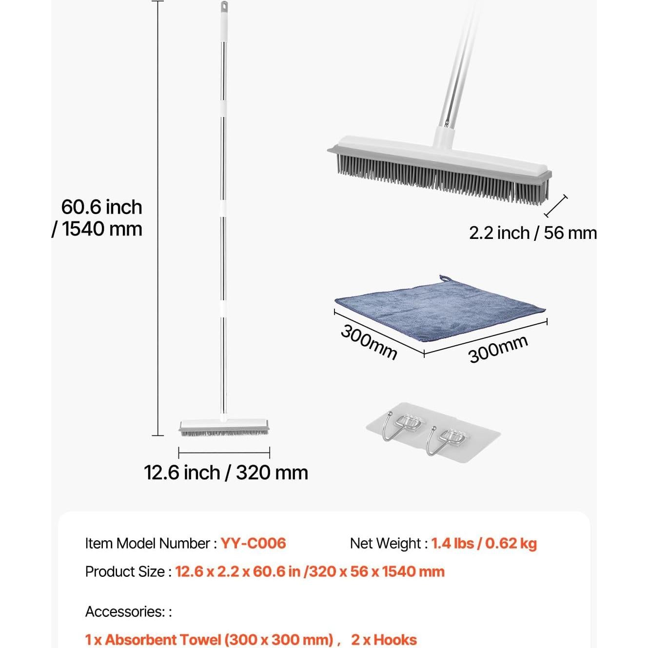 Escoba VEVOR para Pelo de Mascotas, Mango Ajustable 148 cm