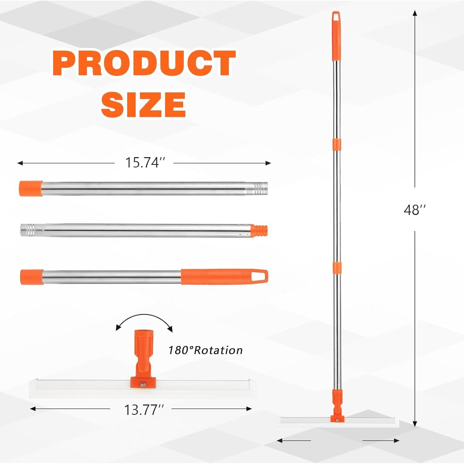 Raspador de Piso de Goma Neeklinny 35.56 cm con Mango Ajustable 121.92 cm