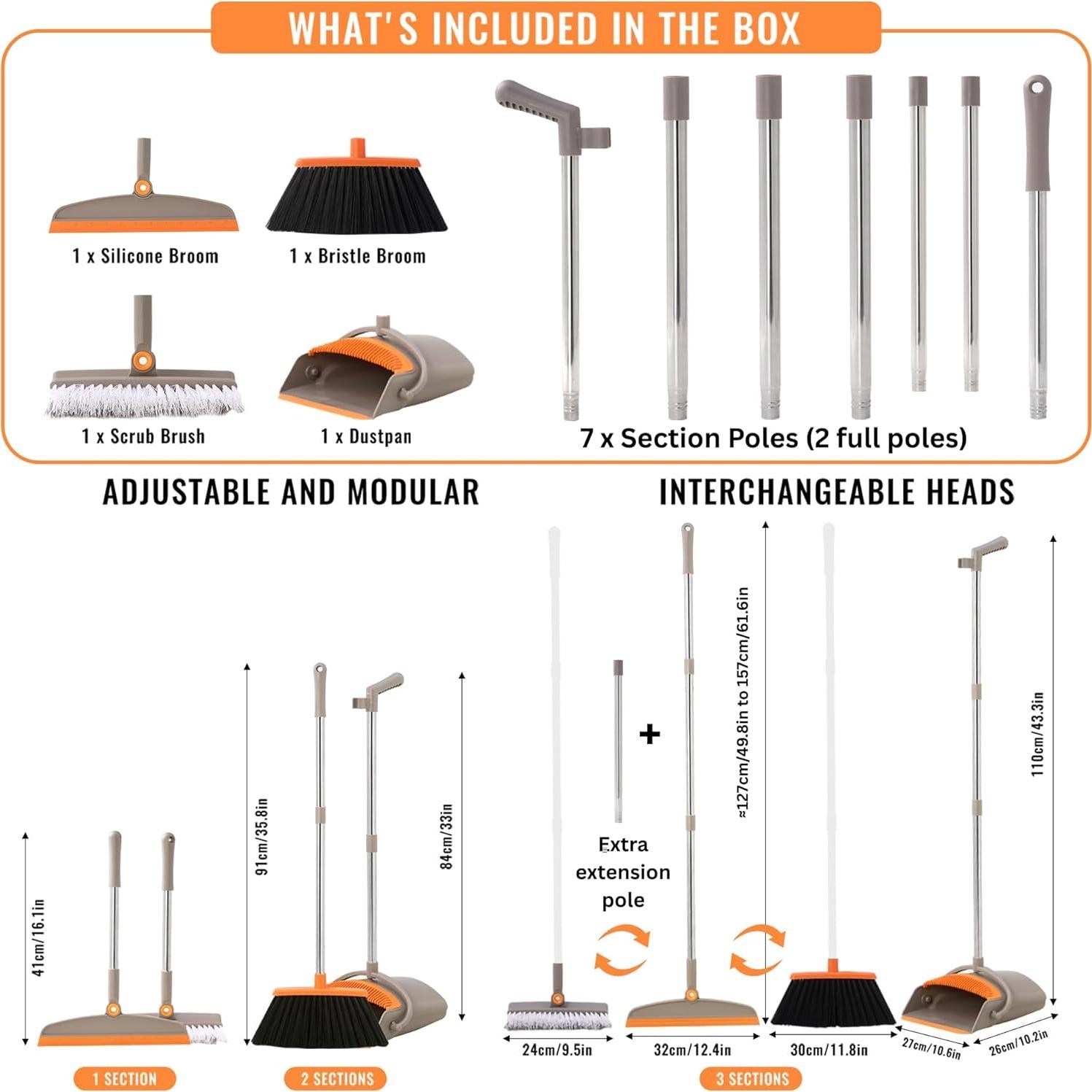Escoba y Recogedor Multifuncional Duitwell 3 en 1, 127 cm