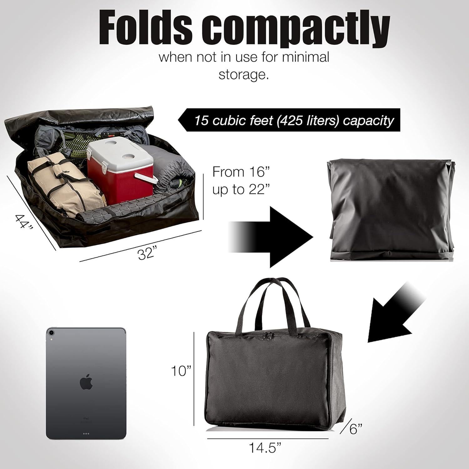 Bolsa de Techo Impermeable Asani 425L con 8 Correas 112x86x43cm