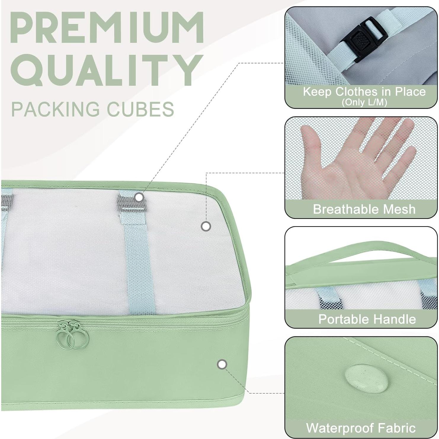 Set de 10 Cubos de Empaque de Viaje con Bolsa de Aseo Matcha