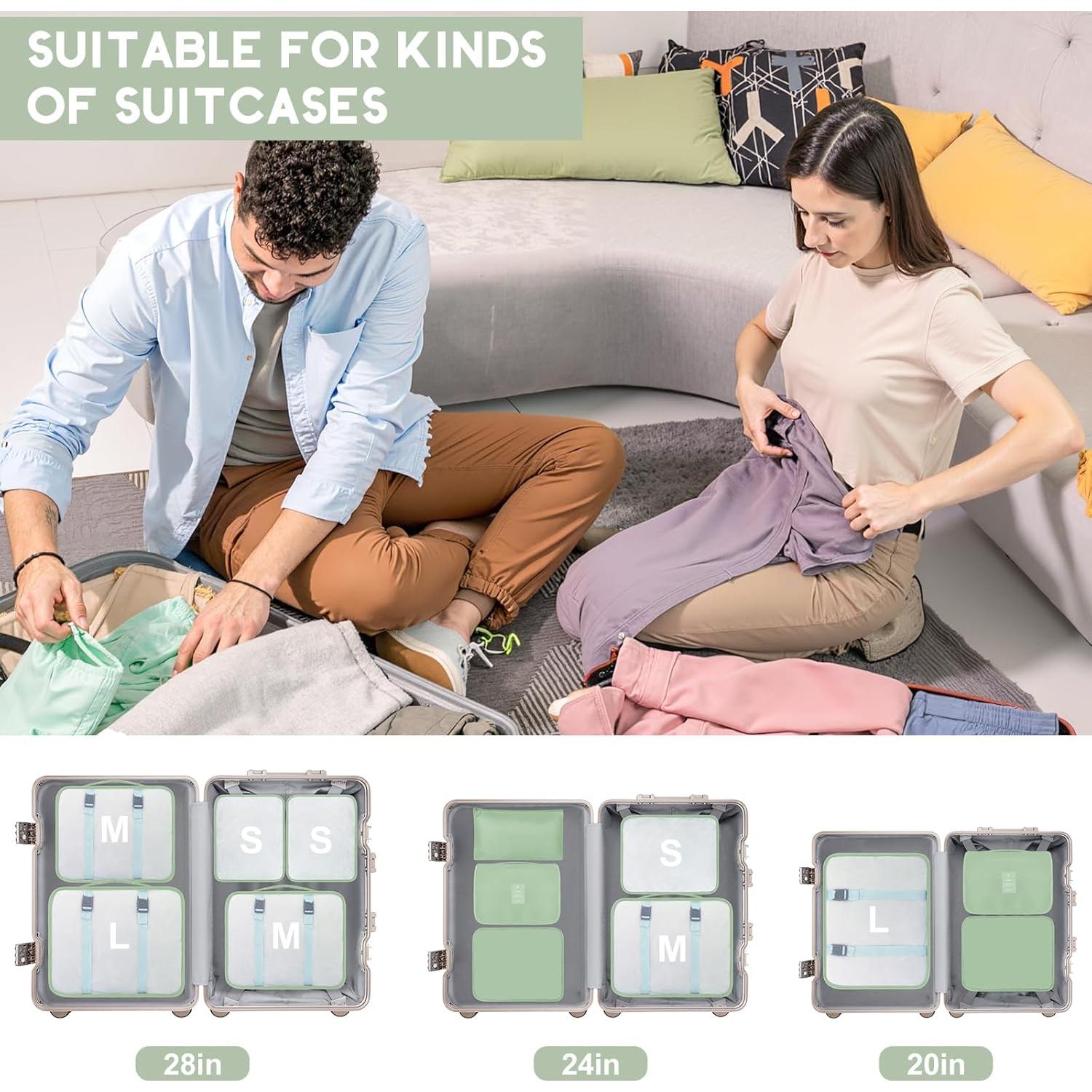 Set de 10 Cubos de Empaque de Viaje con Bolsa de Aseo Matcha