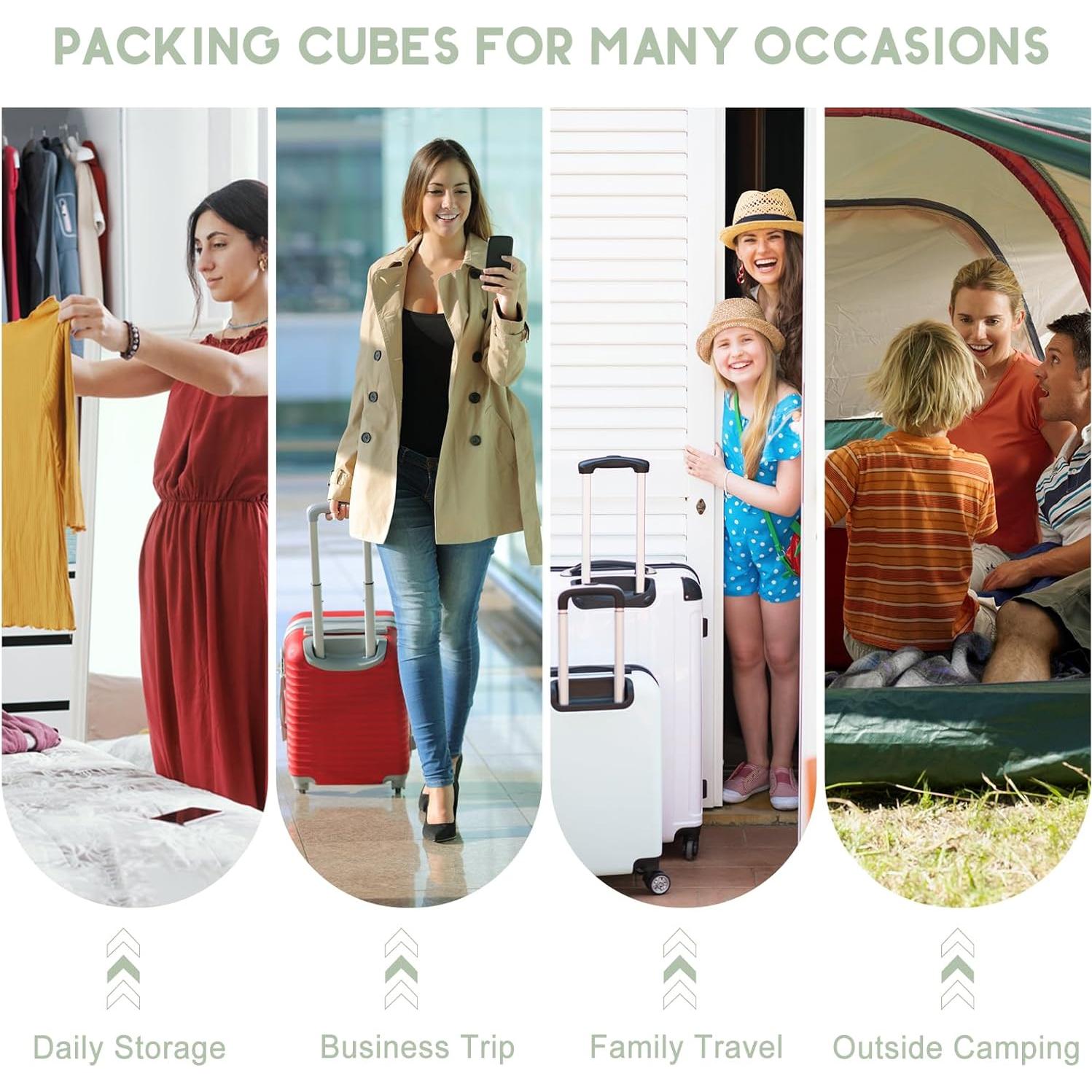 Set de 10 Cubos de Empaque de Viaje con Bolsa de Aseo Matcha