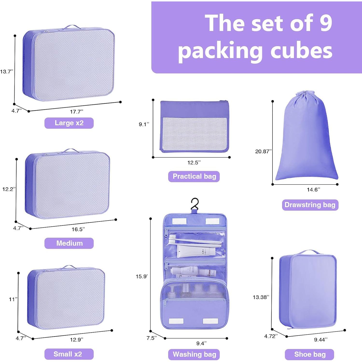 Set de Cubos de Empaque para Viaje Easortm 9 Piezas Púrpura