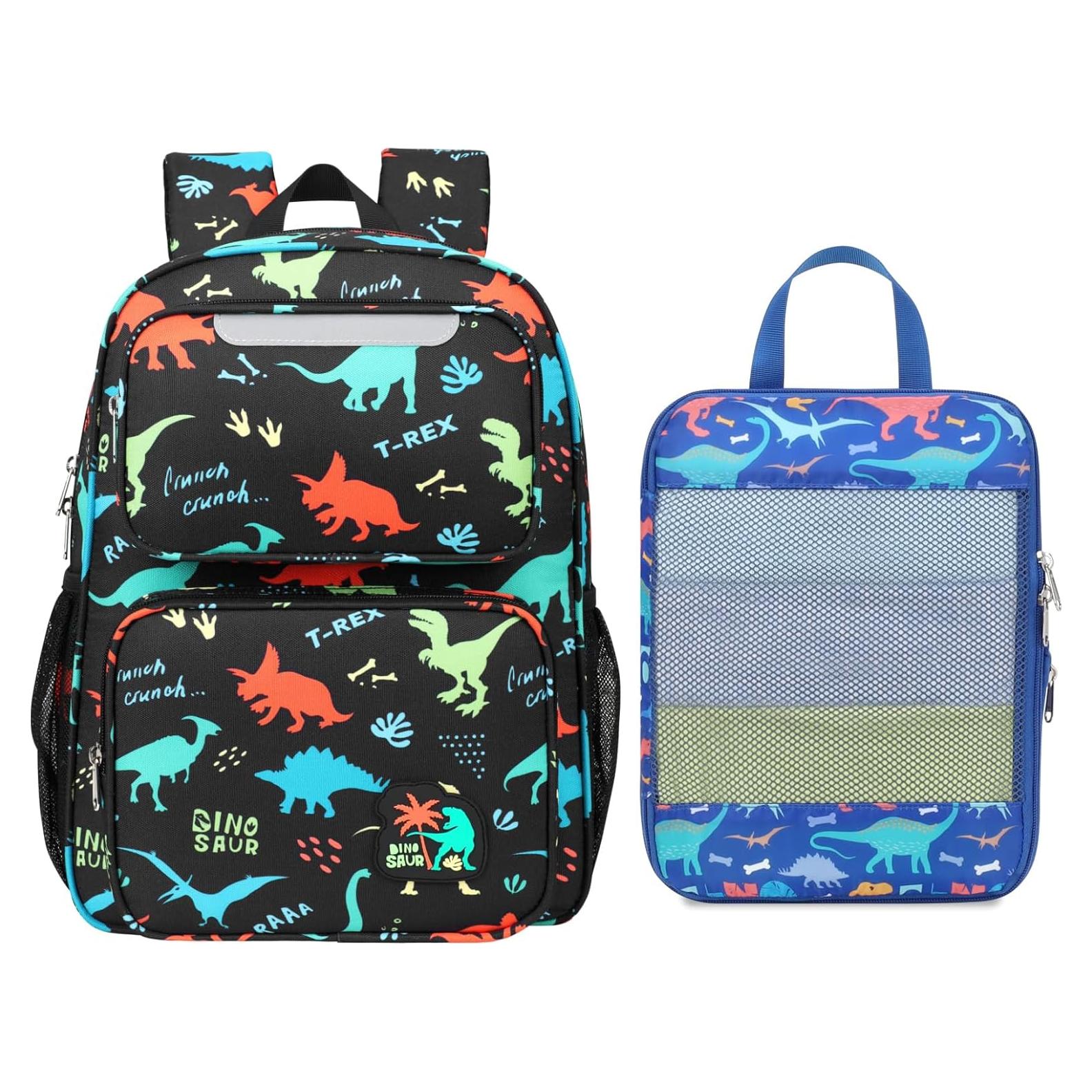 Mochila Infantil BrainyBees 15" Dinosaurio Negro con Cubos