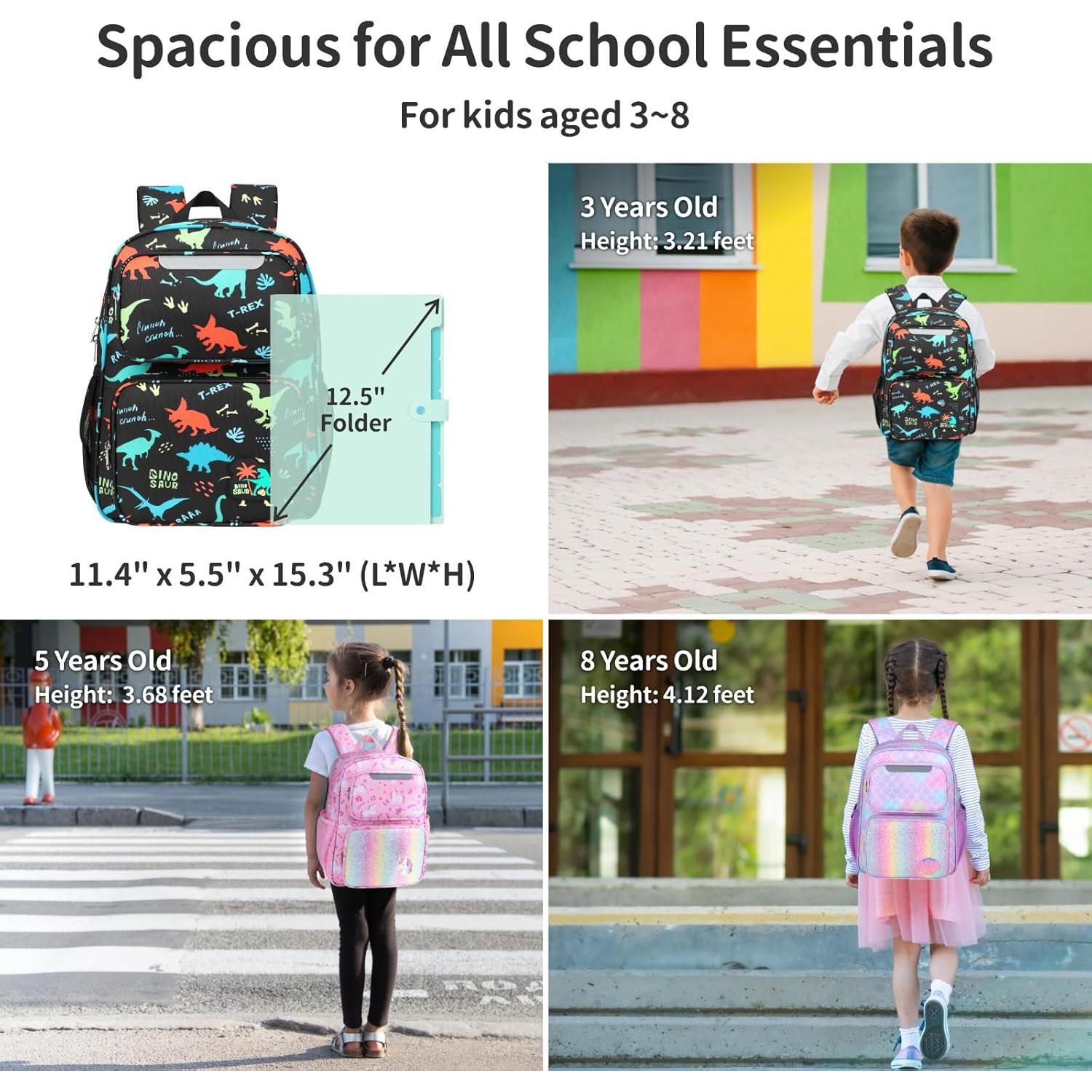 Mochila Infantil BrainyBees 15" Dinosaurio Negro con Cubos