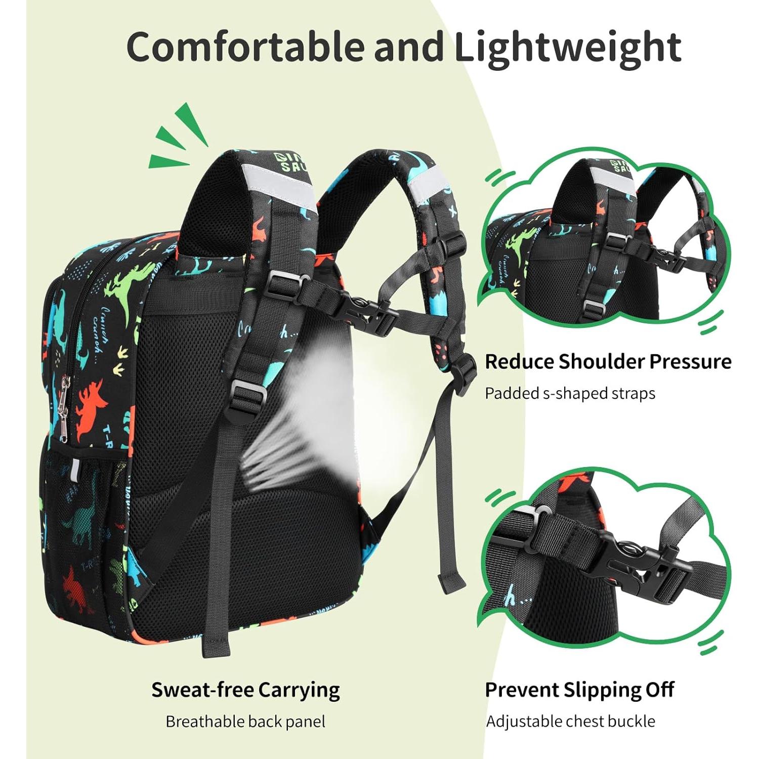 Mochila Infantil BrainyBees 15" Dinosaurio Negro con Cubos