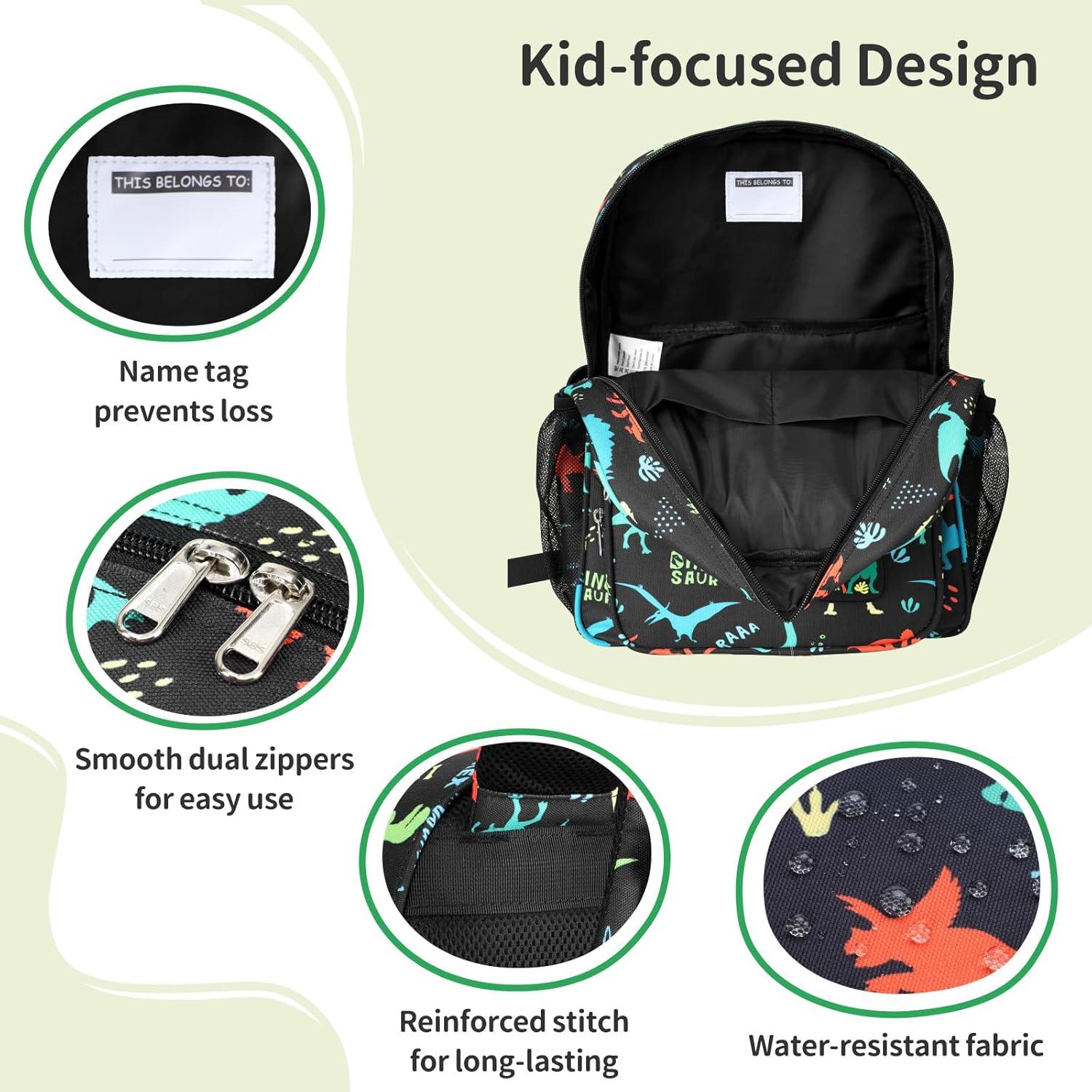 Mochila Infantil BrainyBees 15" Dinosaurio Negro con Cubos