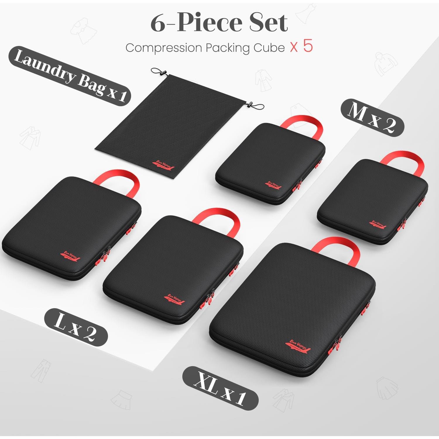 Set de 6 Cubos de Compresión Percover para Viaje Negro