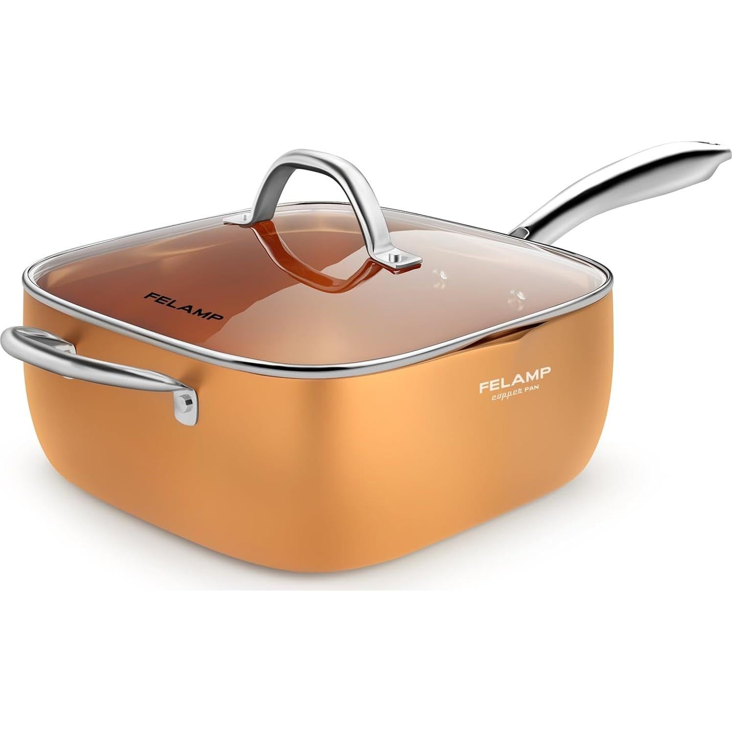 Sartén Cuadrada Profunda Antiadherente FeLamp 24 cm con Tapa